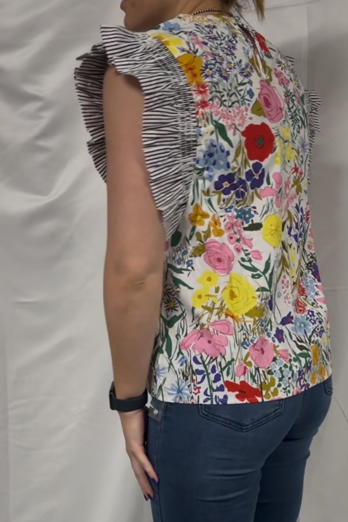 Floral & Striped Print Ruffly Top