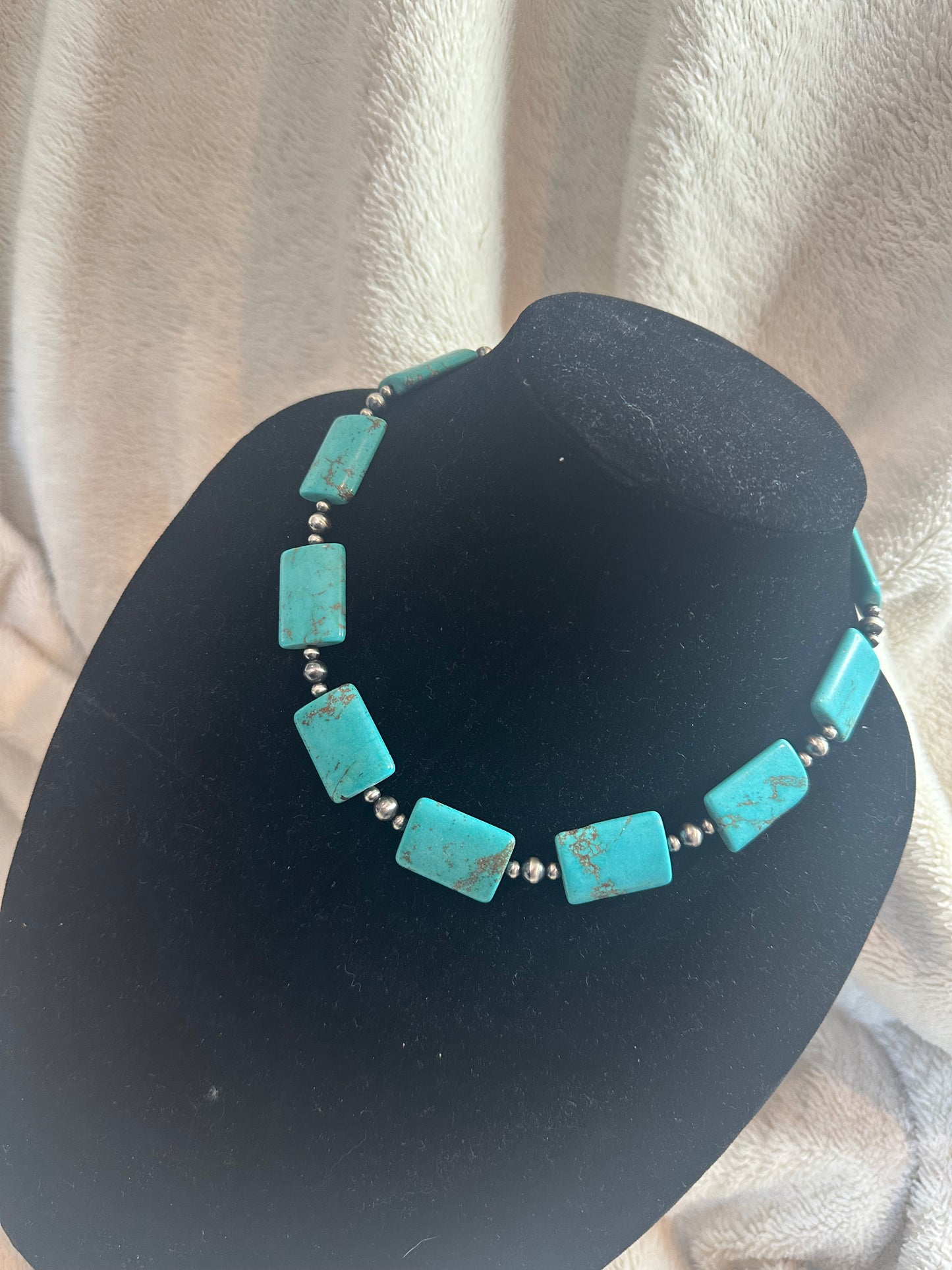 4-6mm navajo pearls x turquoise rectangle beads