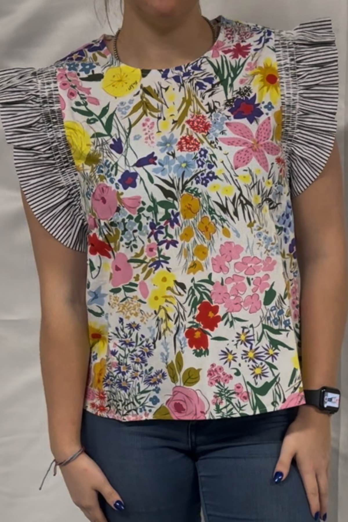 Floral & Striped Print Ruffly Top