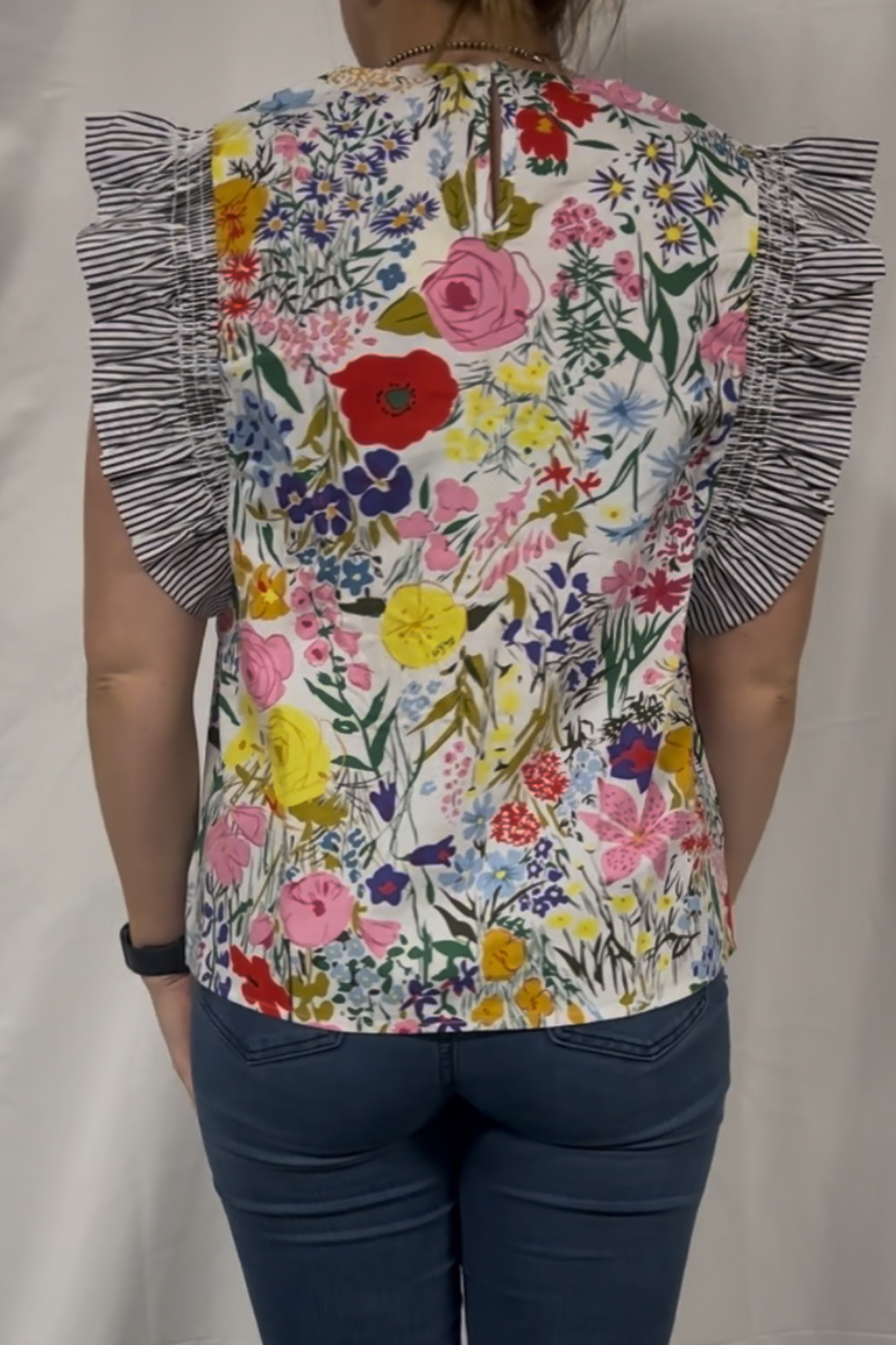 Floral & Striped Print Ruffly Top