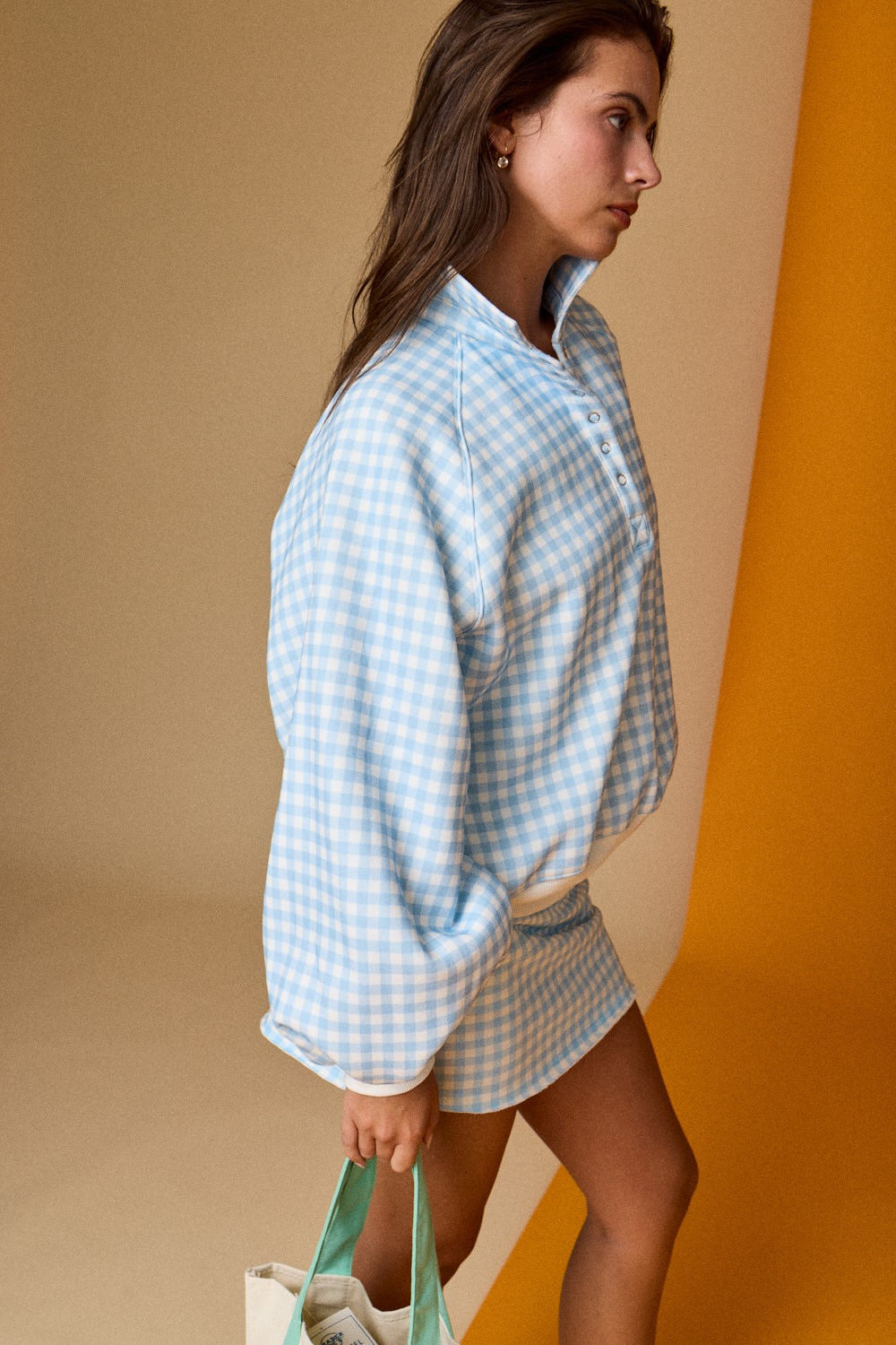 Gingham Quarter-snap Pullover