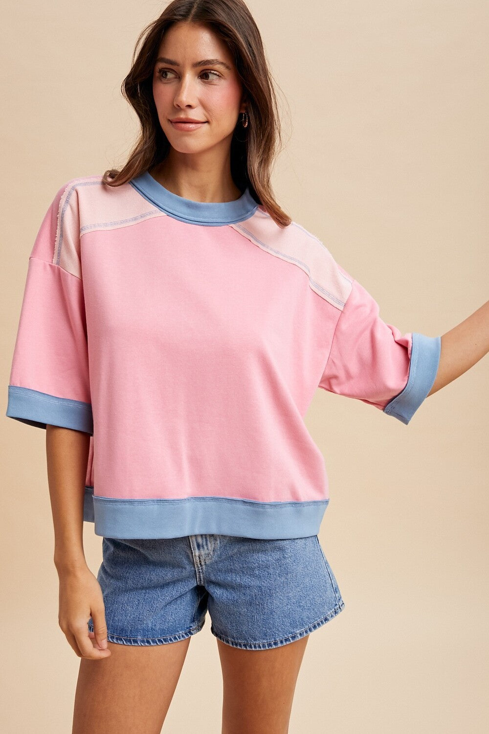 Multi Color Block Half Sleeve Sweatshirt