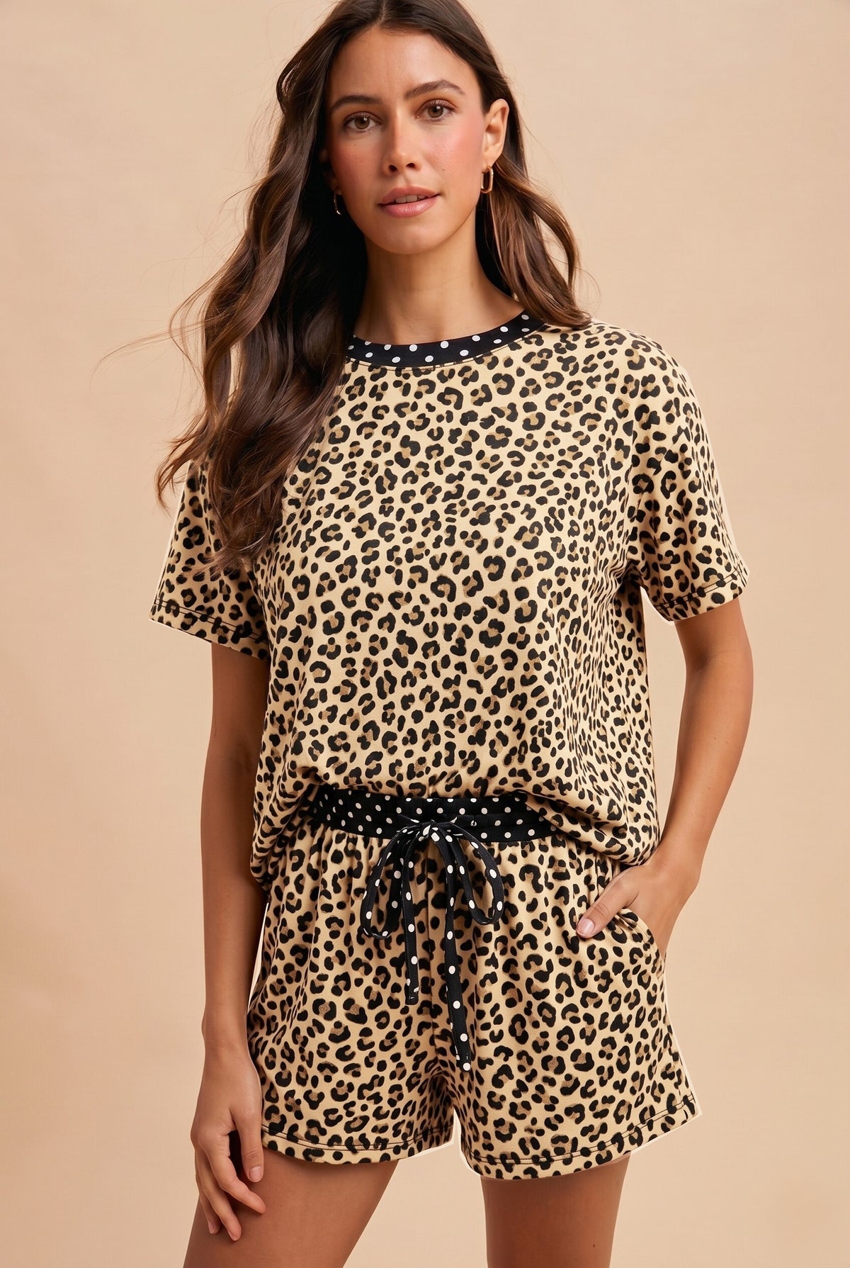 Loose Fit Leopard Knit Top & Mini Shorts Set
