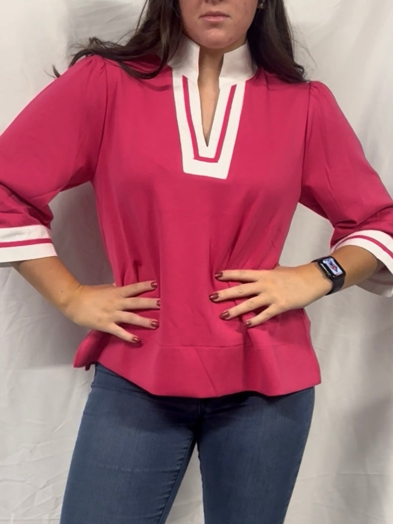 Color Contrast Accent Standing Neck Solid Top