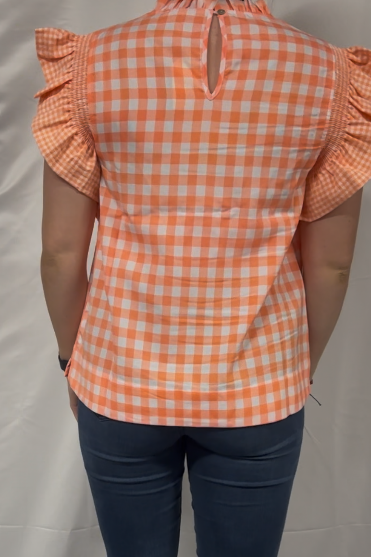 Gingham-check Ruffled Shoulder Top