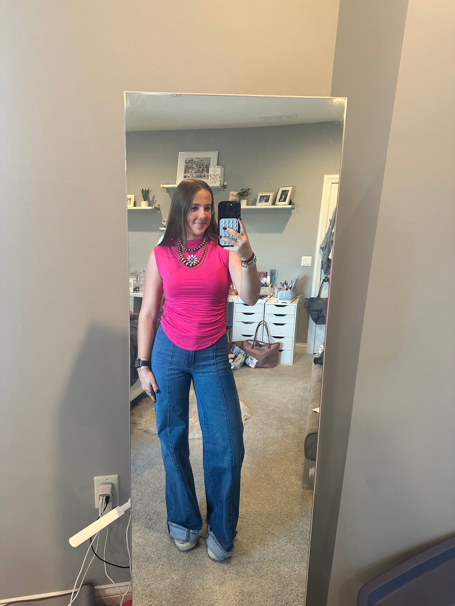 Front seam detailing high Waist Vintage Flare Wide Leg jeans