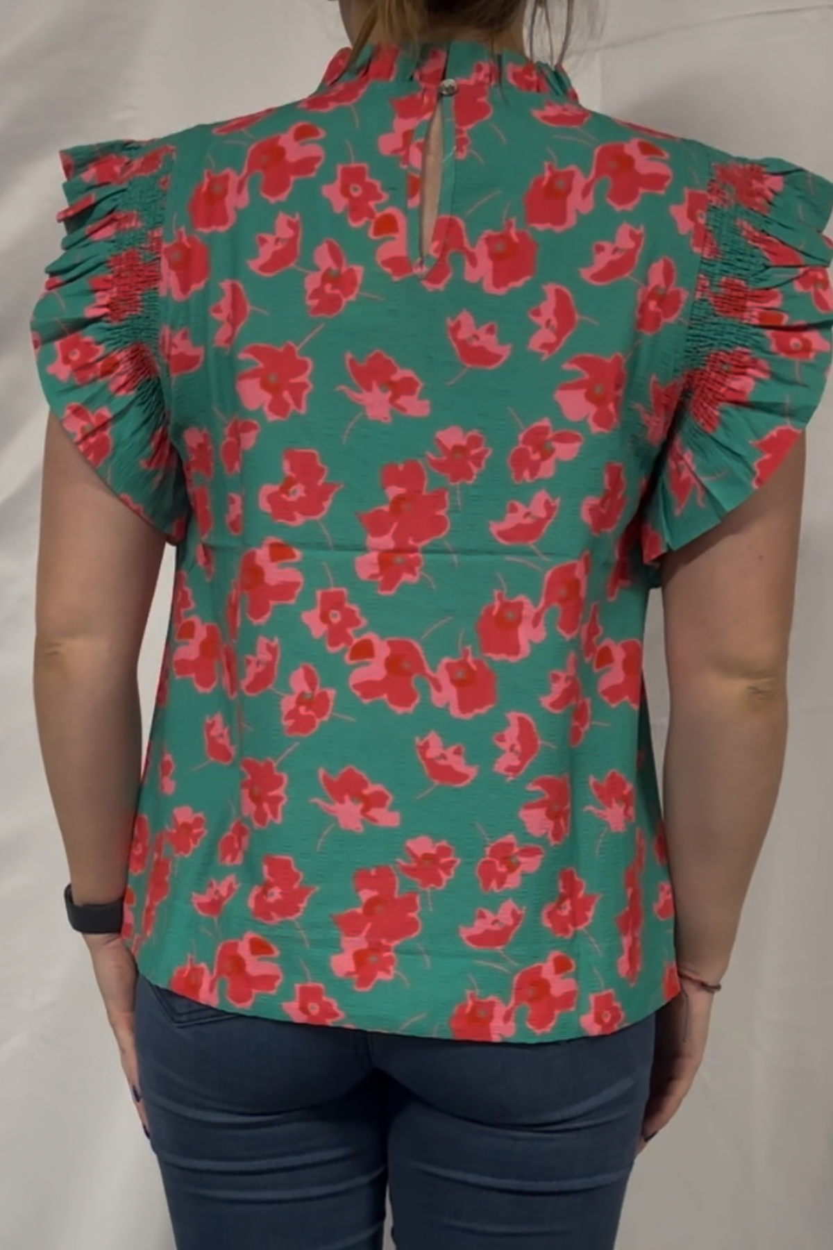 Flower Pattern Print Top With Frill