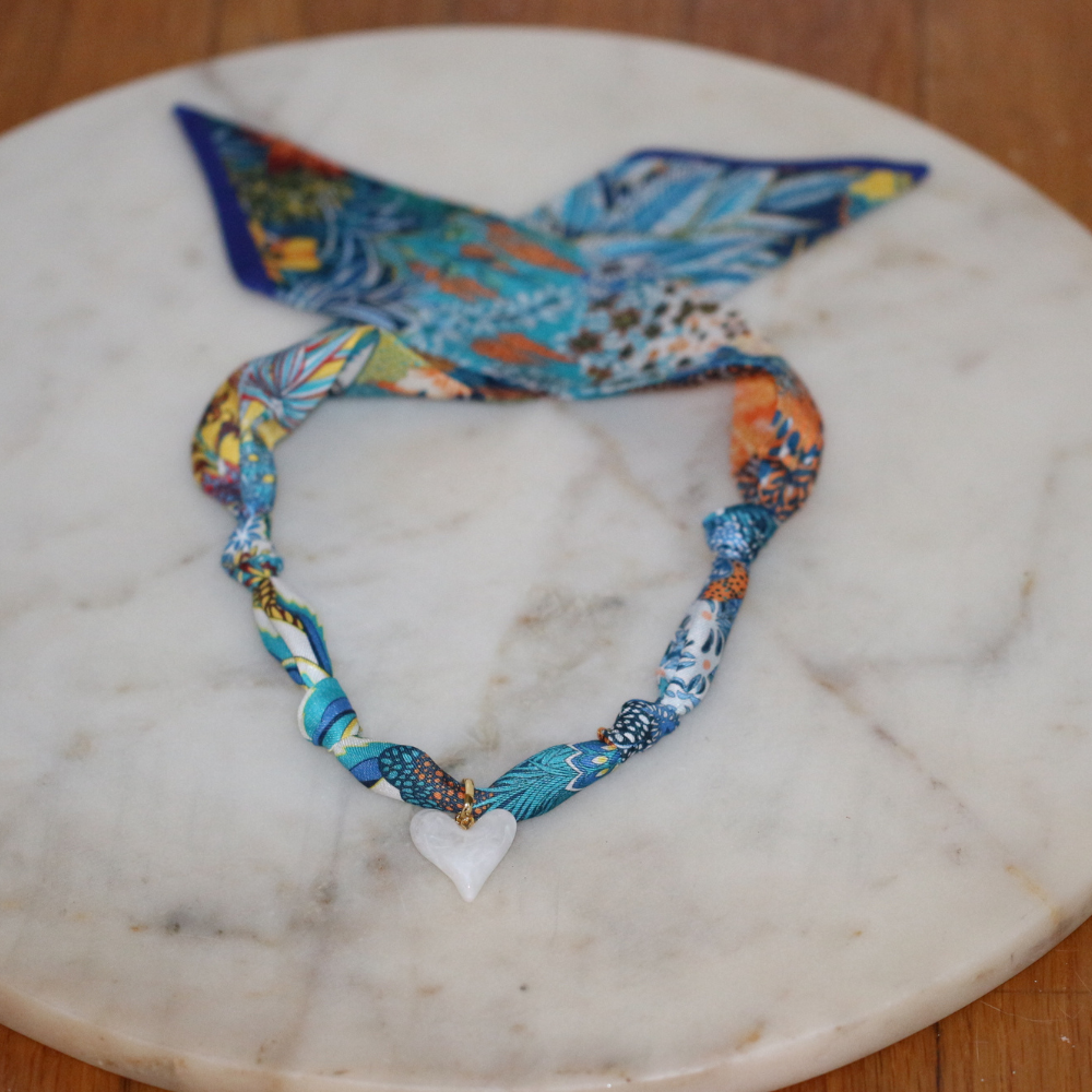 Hallie Scarf Necklace ~ pearl heart pendant