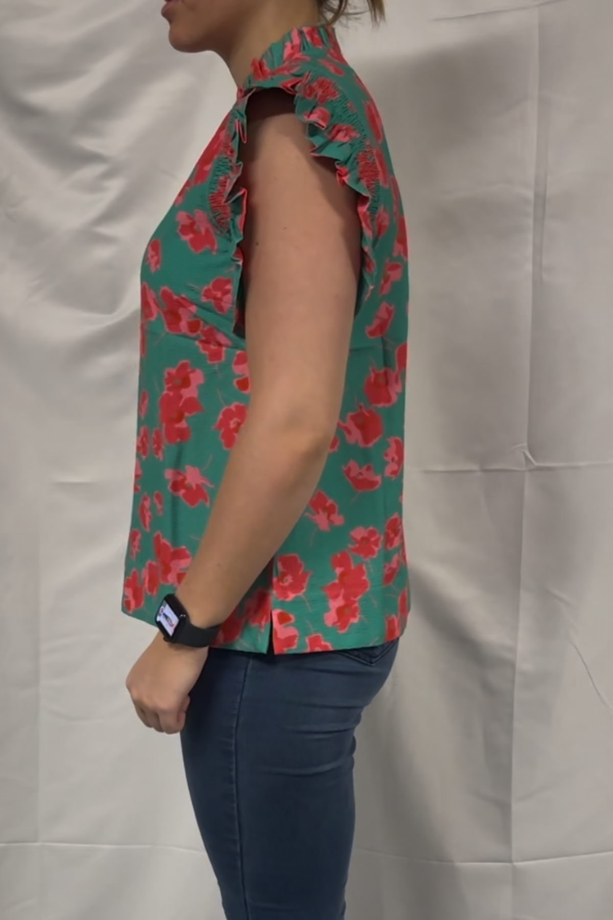 Flower Pattern Print Top With Frill