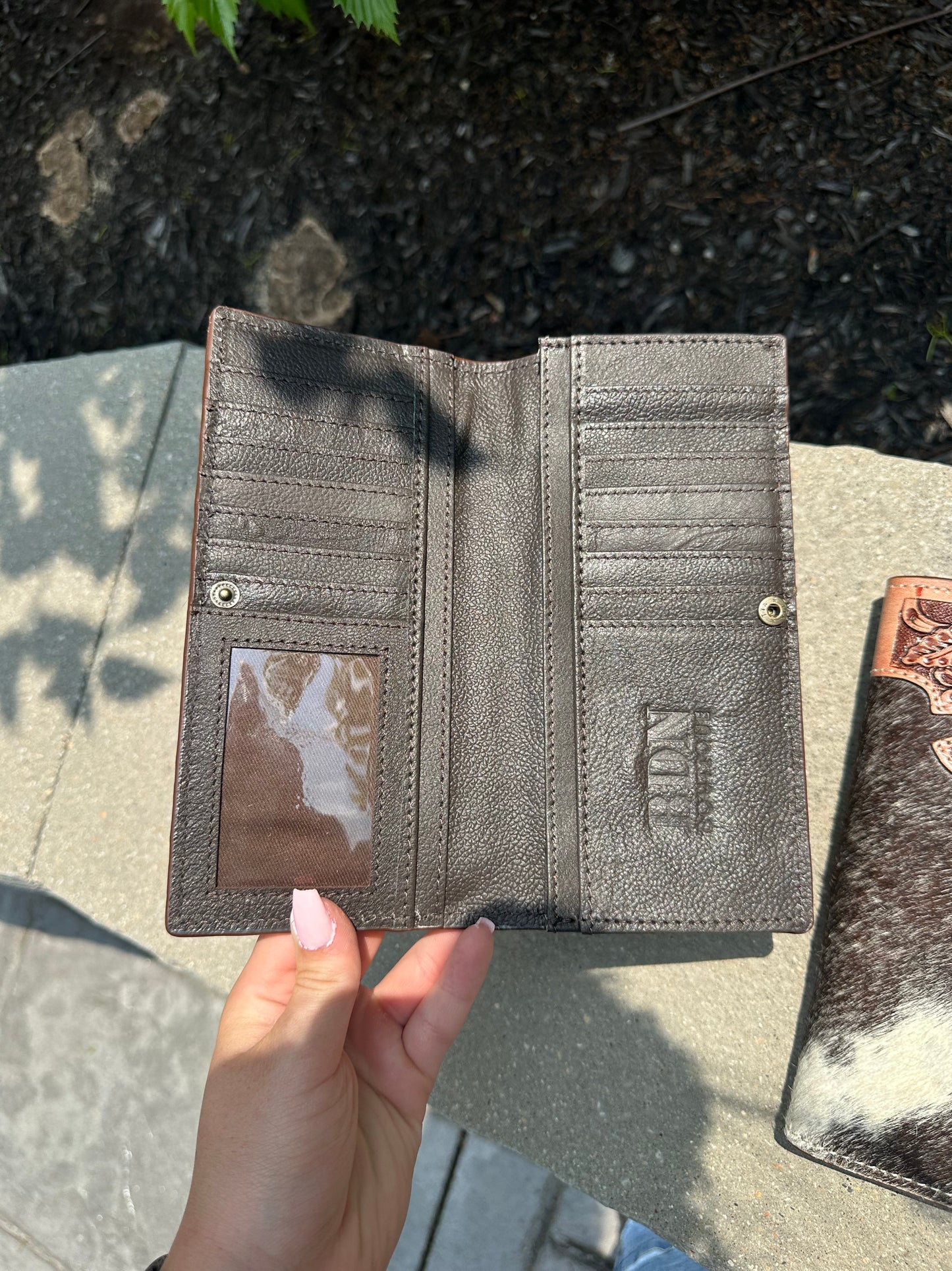 Hand Tooled Leather Detail / cowhide Long Bifold Wallet