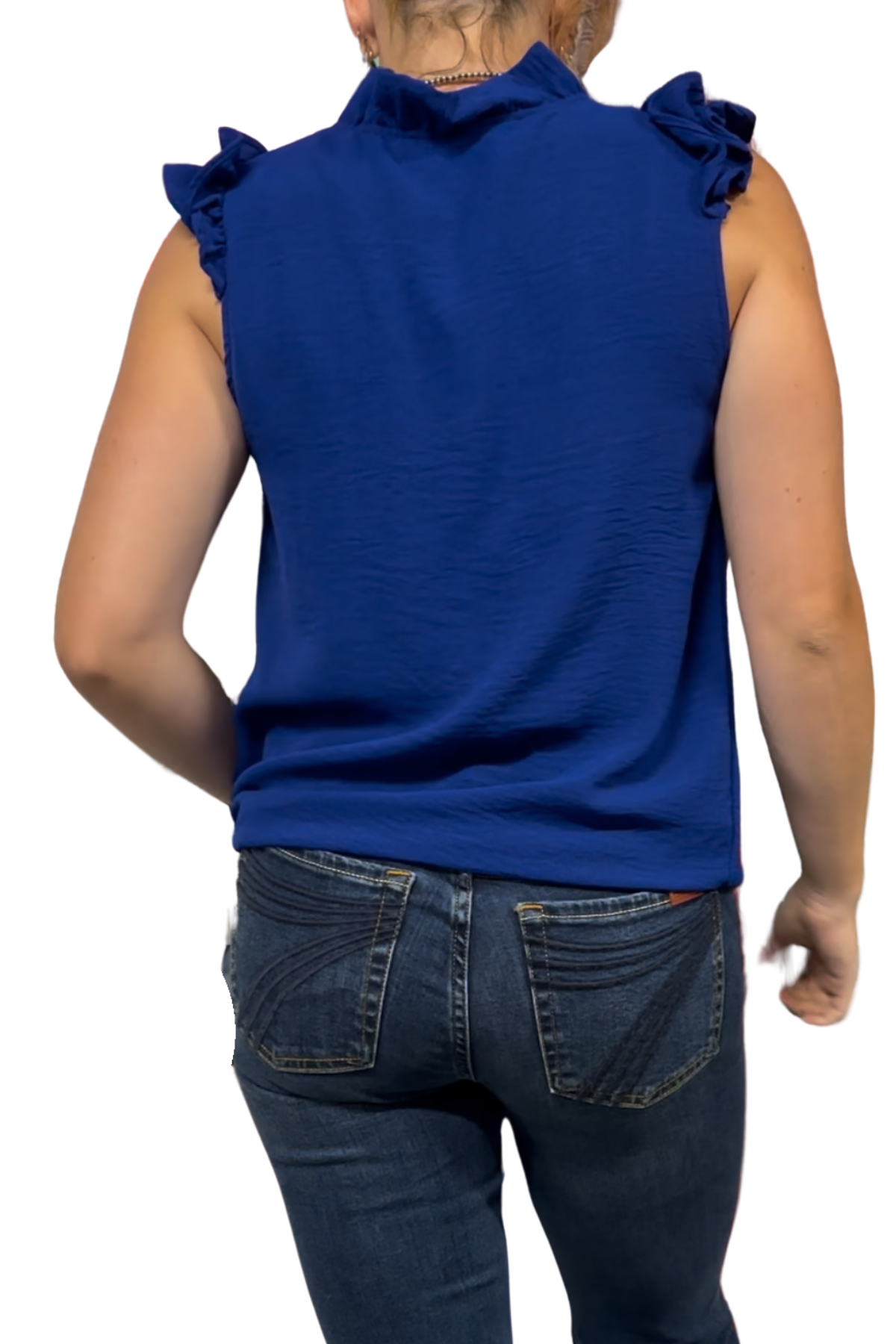 Solid Top V Neck With Ruffled Details
