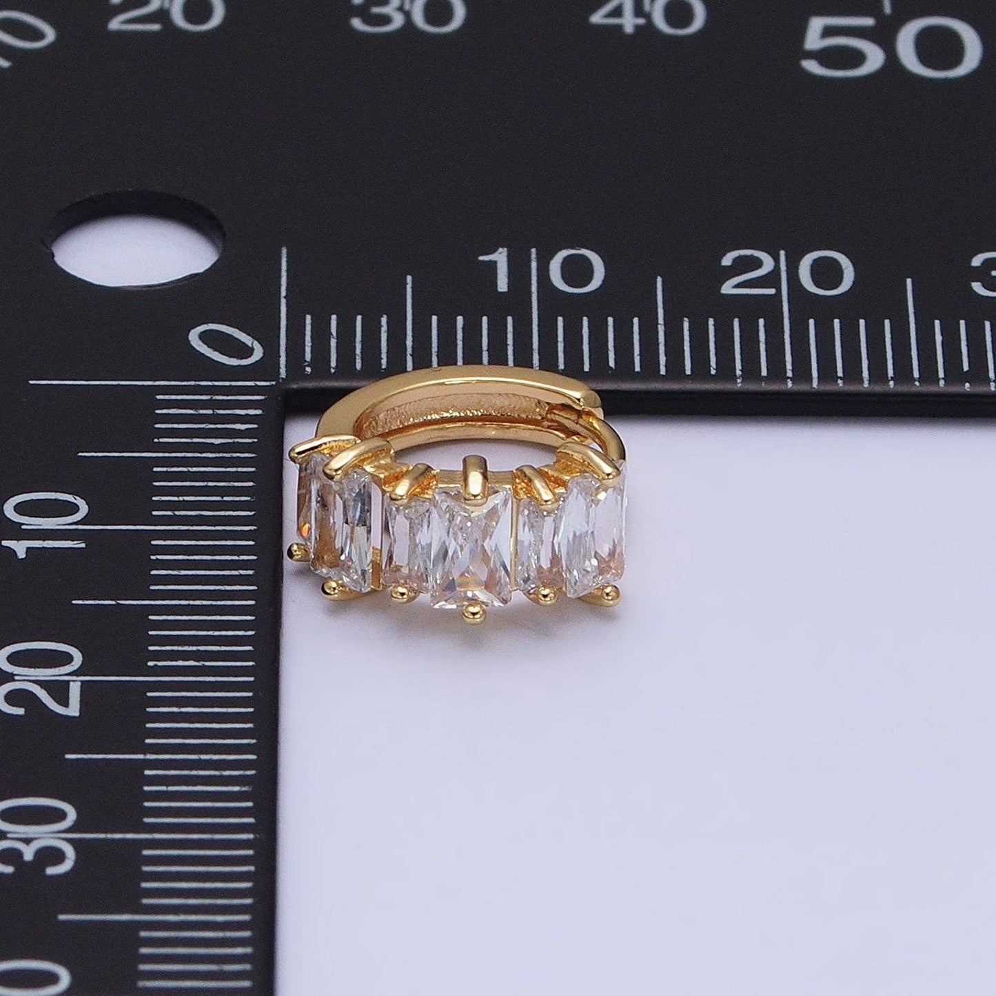Gold Filled Clear Baguette Lined 13mm Huggie Earrings