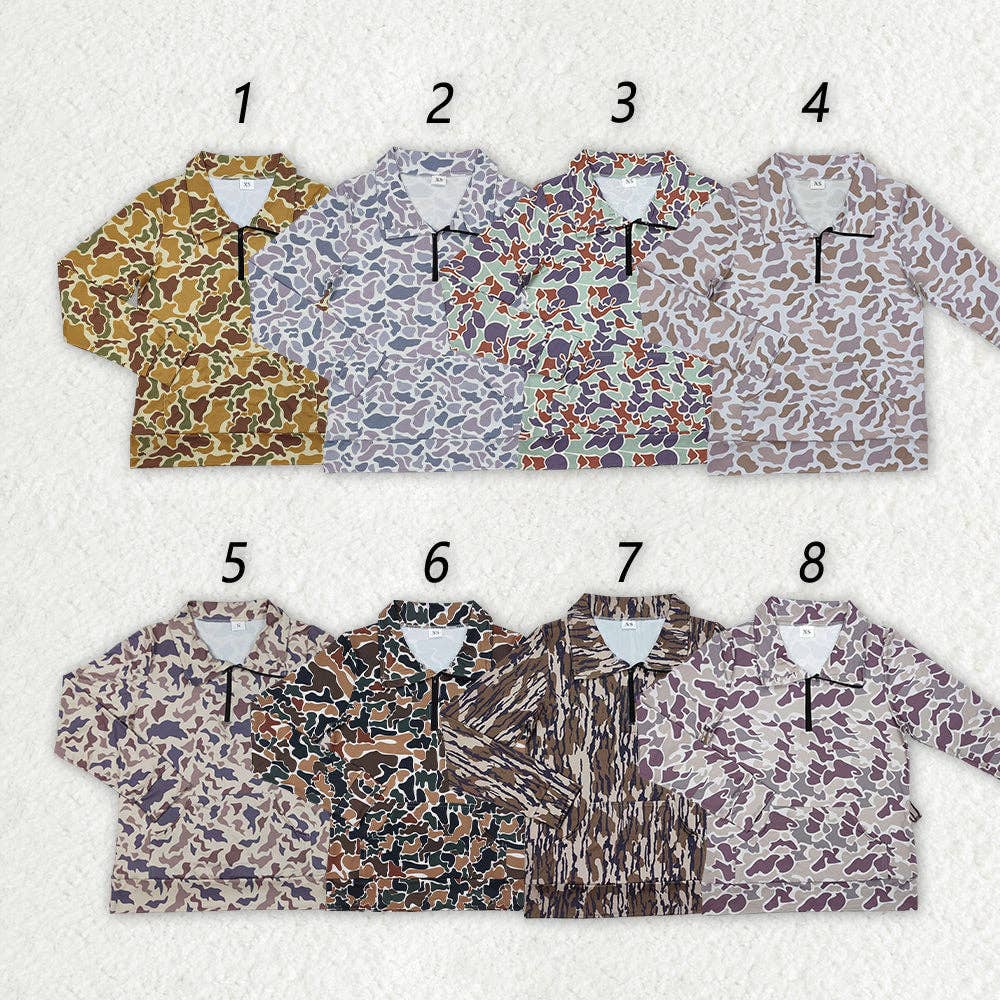 Camouflage Long Sleeve Tee Shirts Zip Pullovers Tops