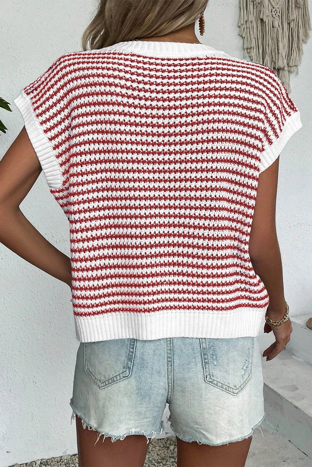 Stripe Contrast Trim Knit Dolman sweater vest *TWO COLORS*