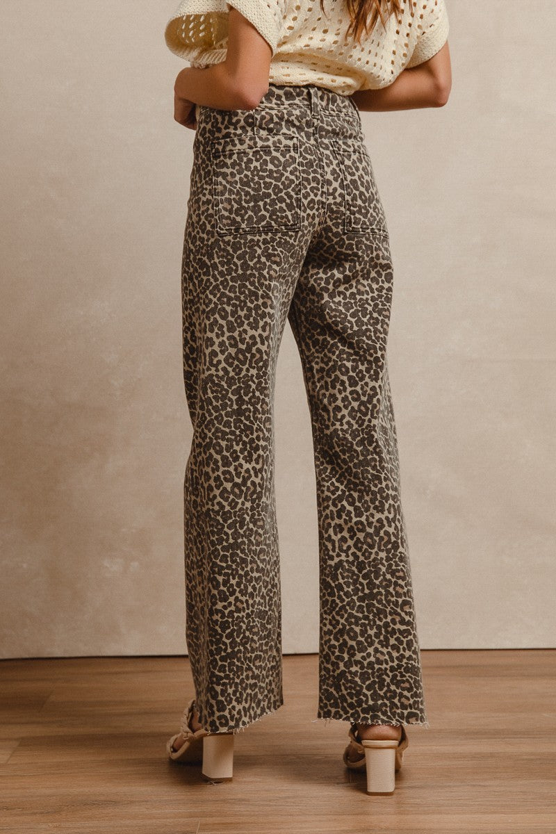Leopard Print High Rise Flare Jeans