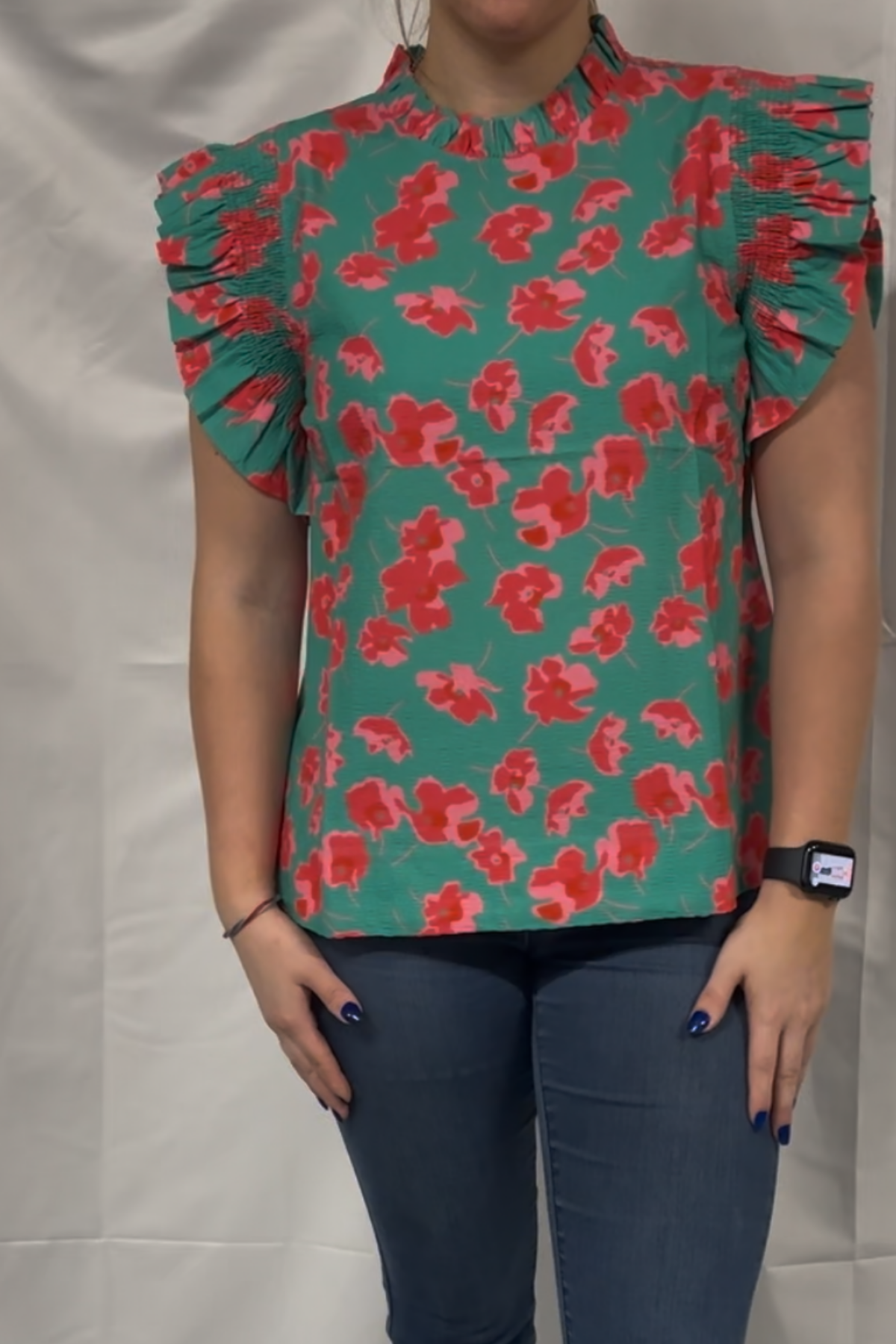 Flower Pattern Print Top With Frill