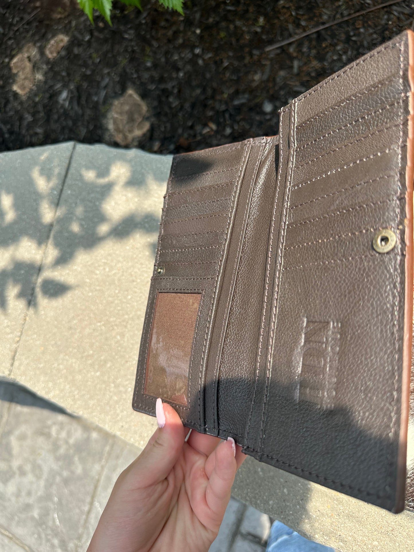 Hand Tooled Leather Detail / cowhide Long Bifold Wallet