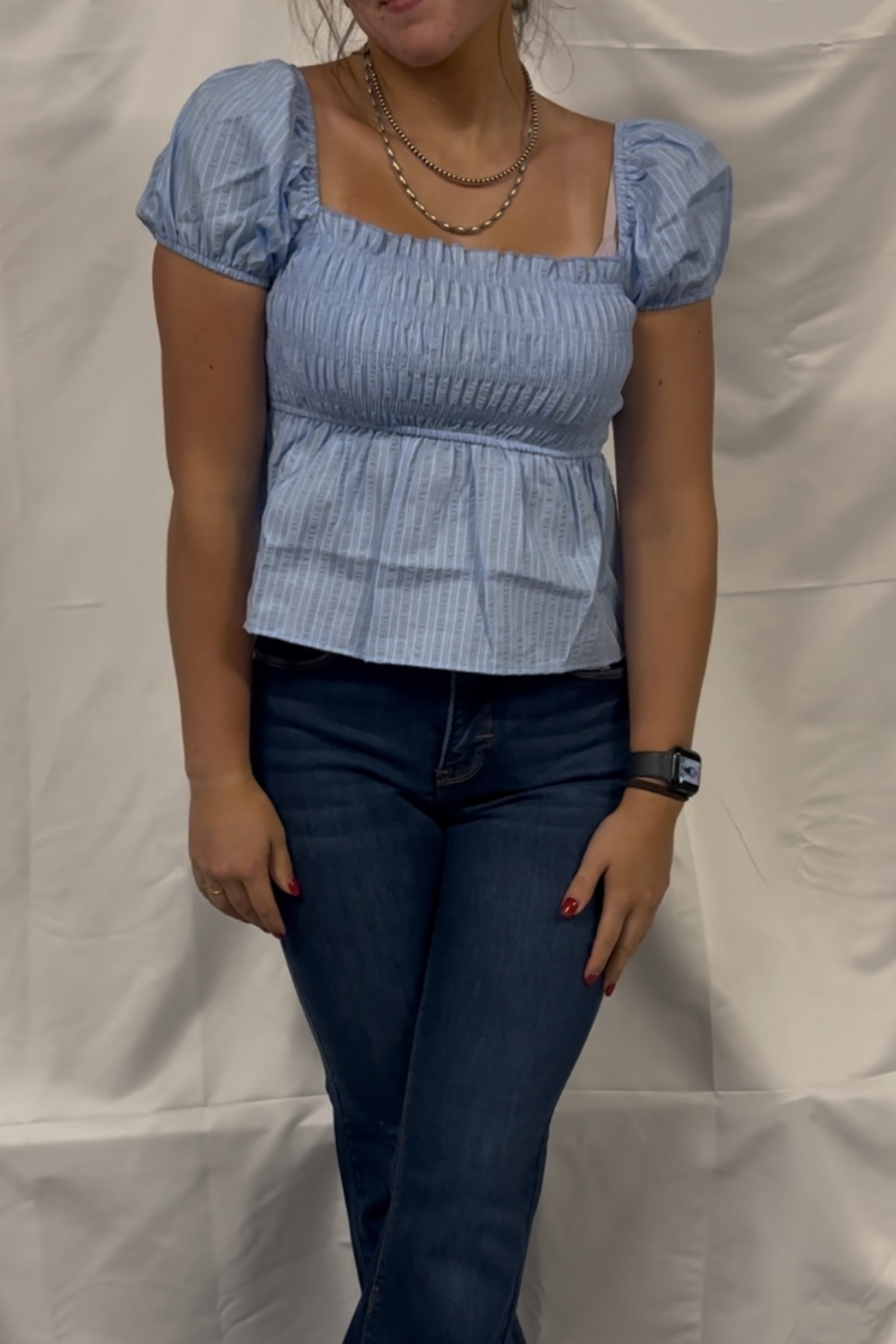 Smocked Stripe peplum Top