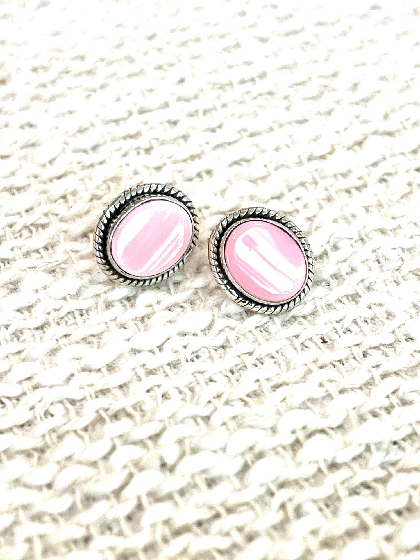 Beautiful Handmade Sterling Silver & Pink Conch Post Earrings