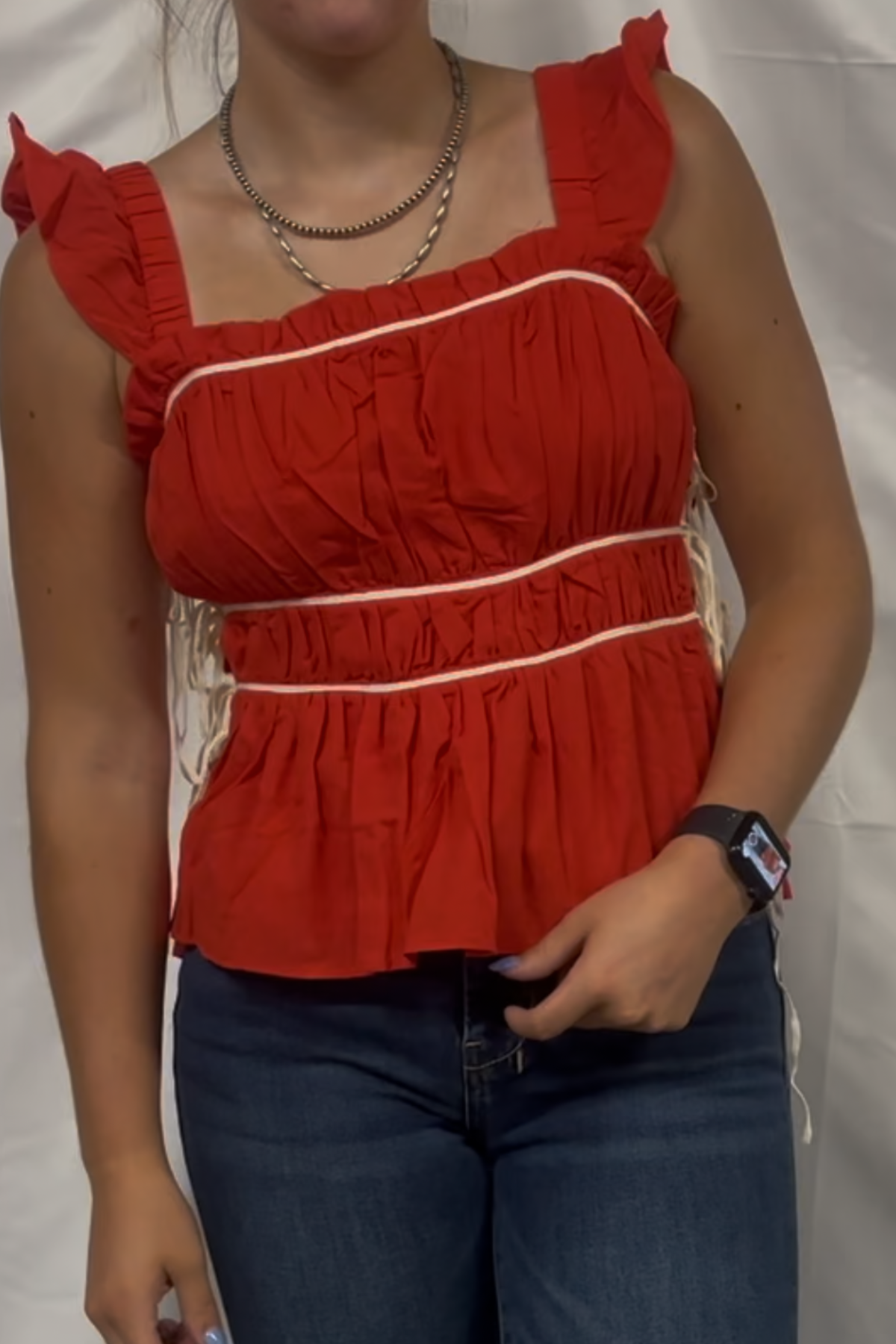 Ruched Detail Ruffled Straps Top