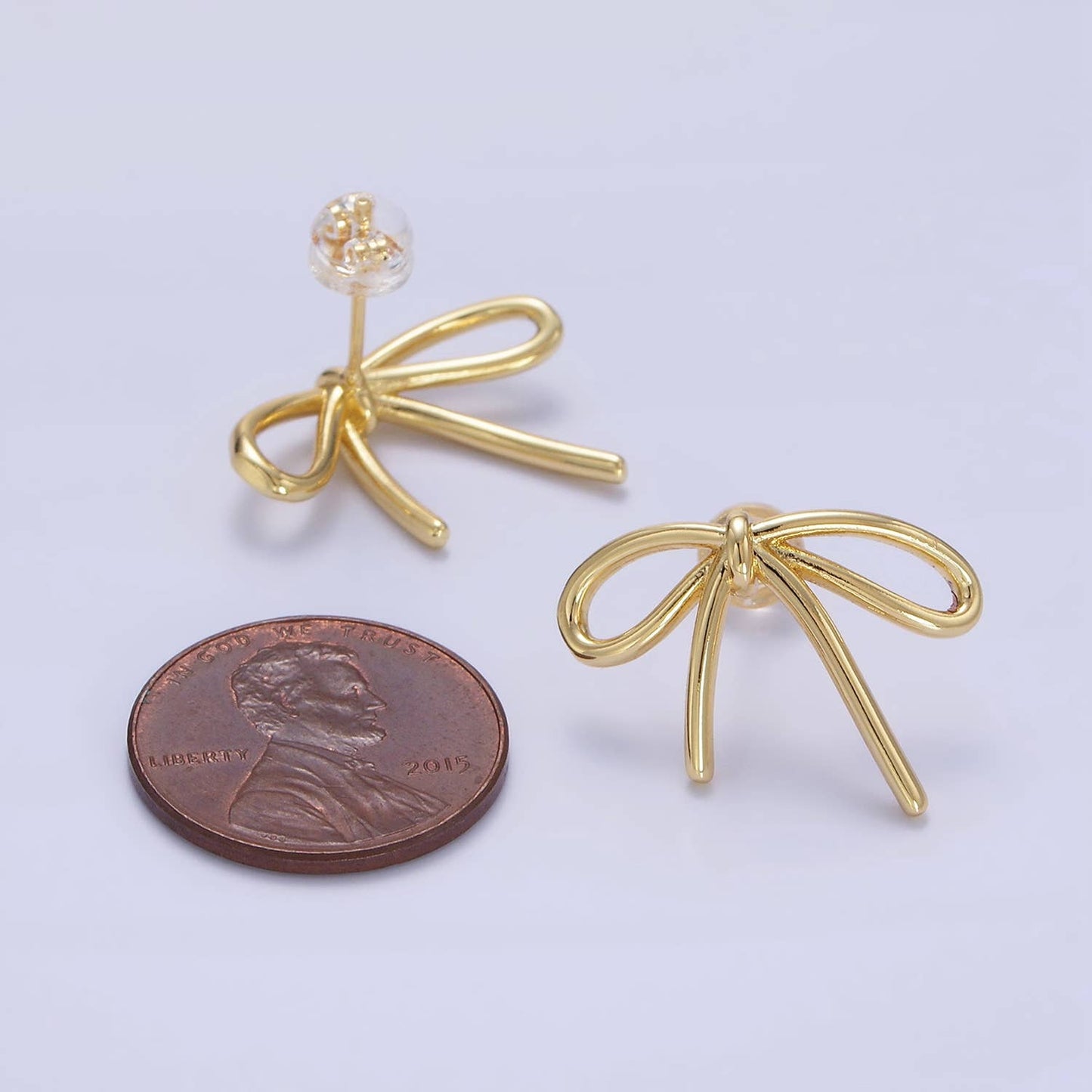 Gold Filled Minimalist Tied Ribbon Bow Stud Earrings  14K