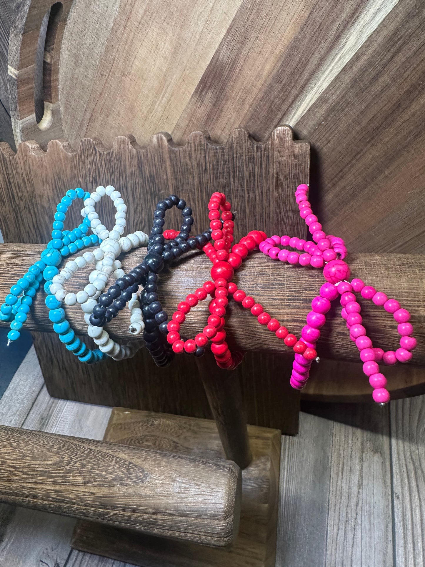 Colored Stone Bow Stretch Bracelet