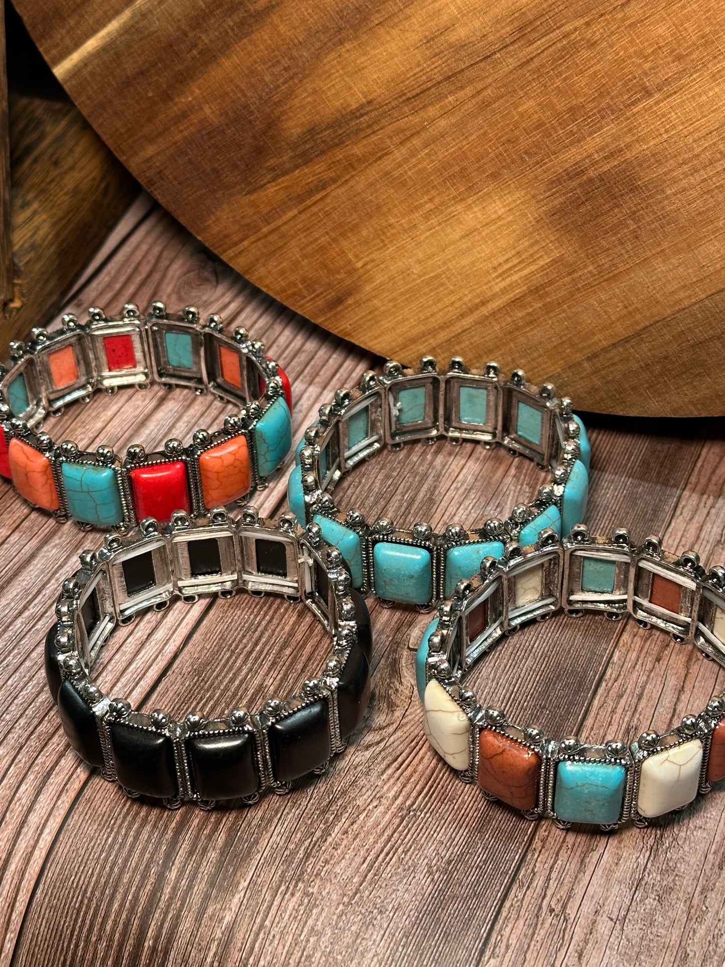 Western Rectangle Stone Double Stretch Bracelet