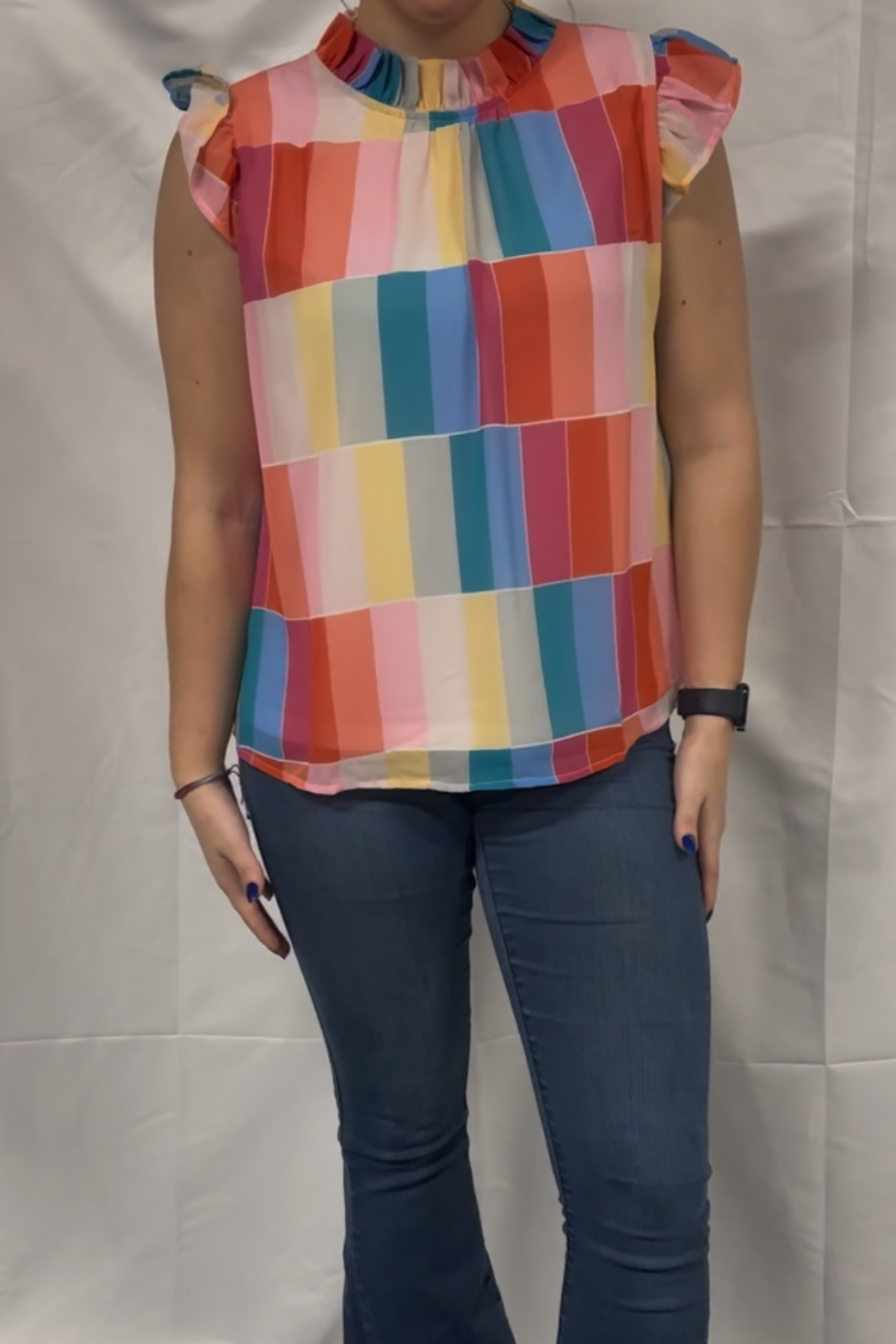 Colorful Square Print Chiffon Top