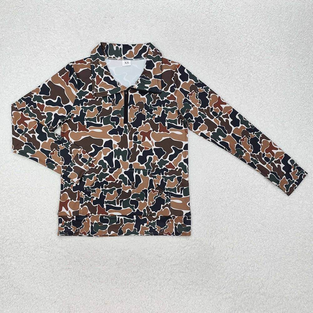 Camouflage Long Sleeve Tee Shirts Zip Pullovers Tops