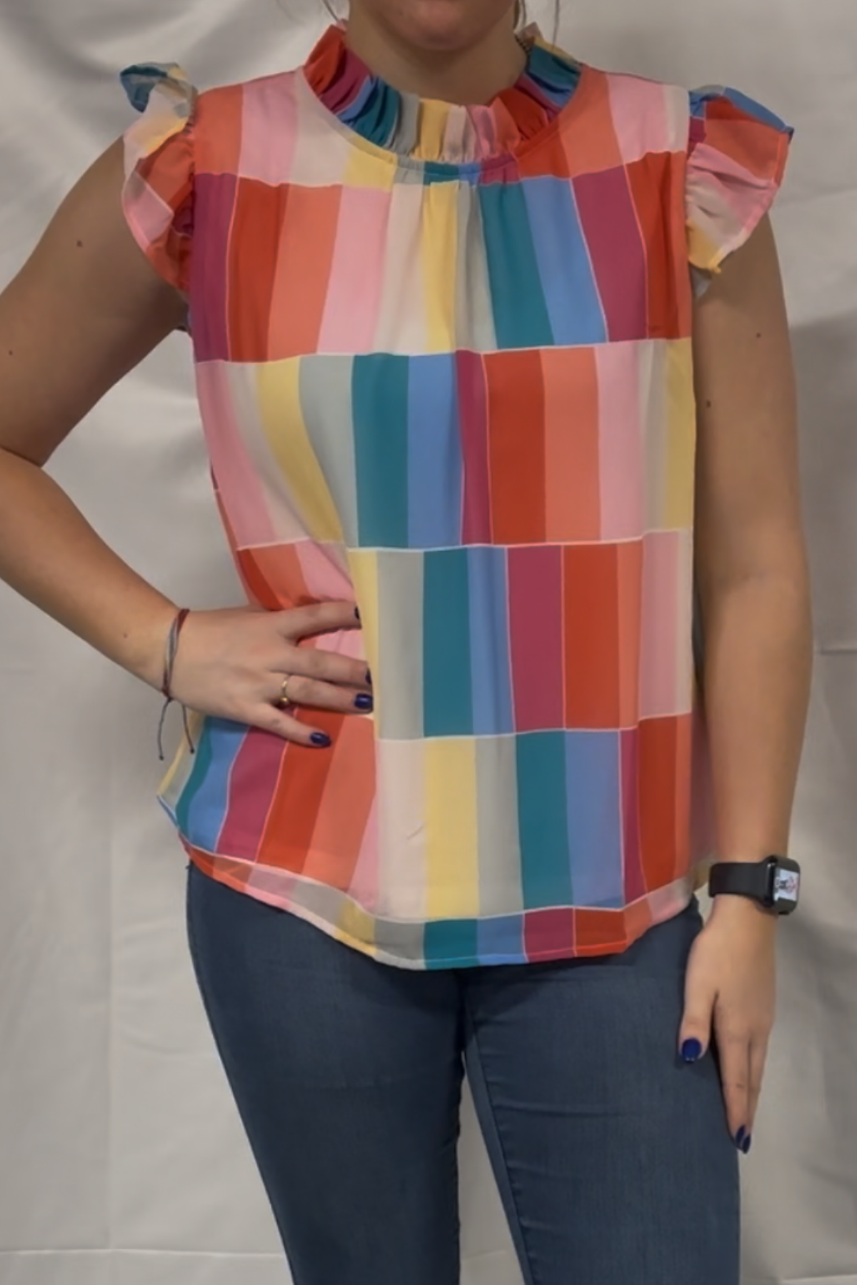 Colorful Square Print Chiffon Top