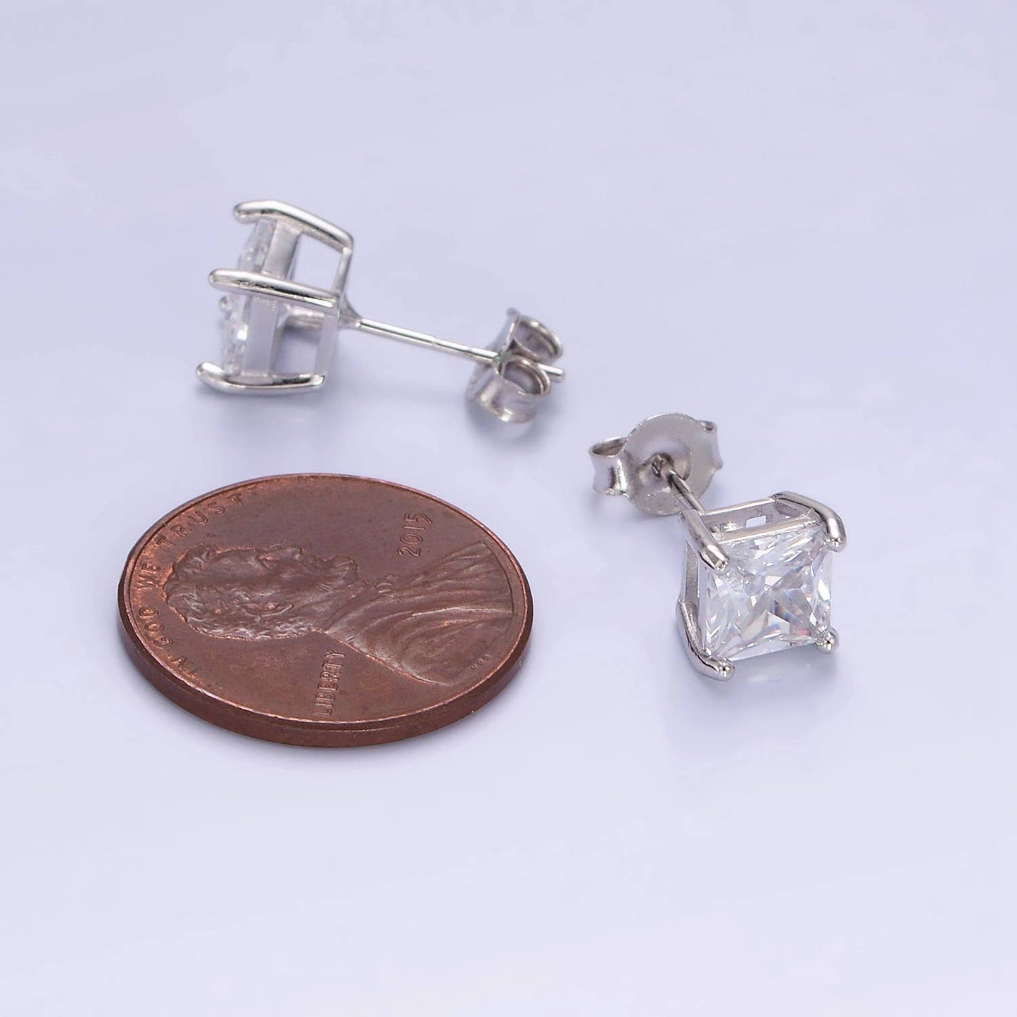 Sterling Silver Clear CZ Baguette Square Stud Earrings