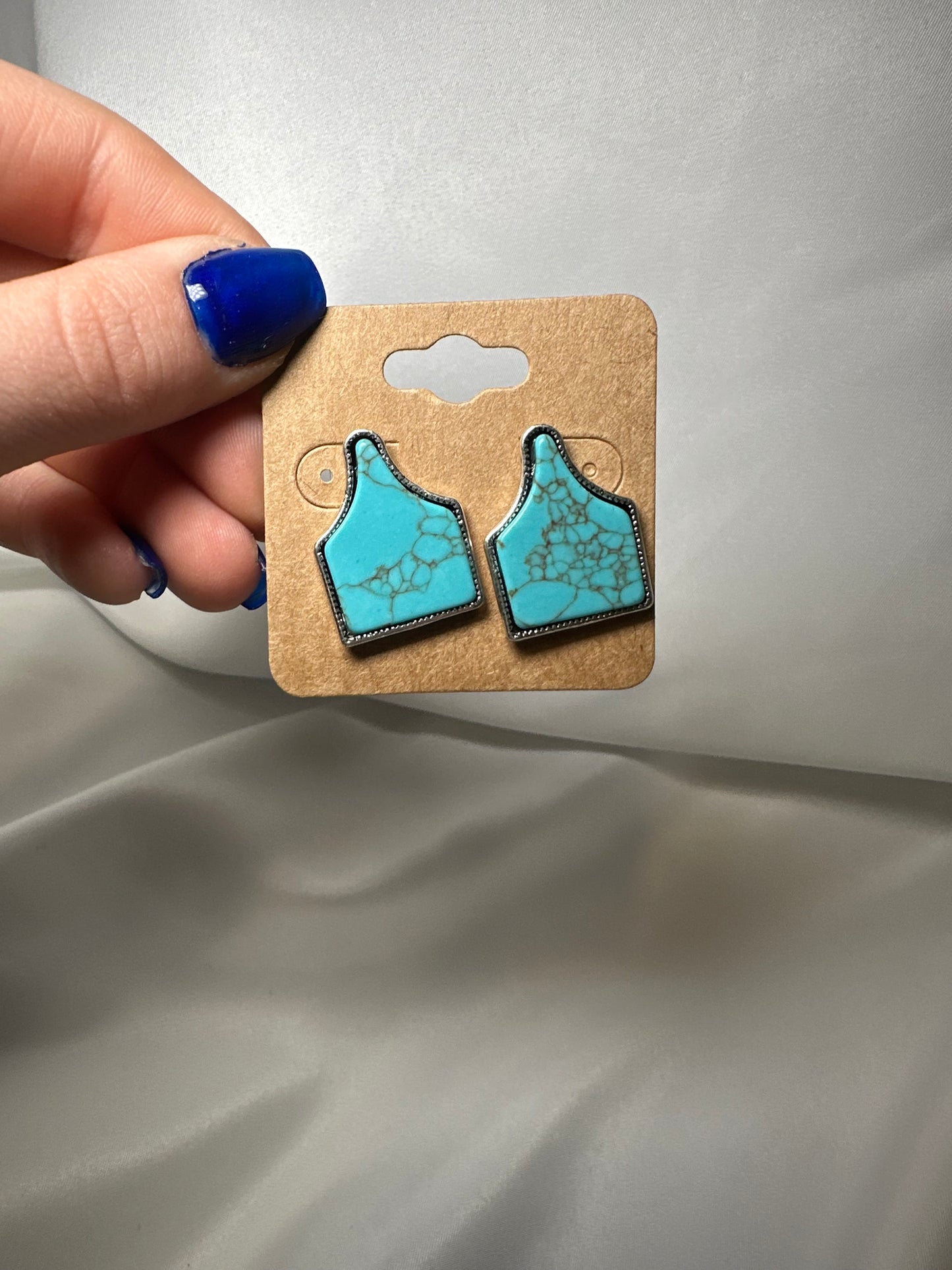 Western Cattle Tag Stone Stud Earrings