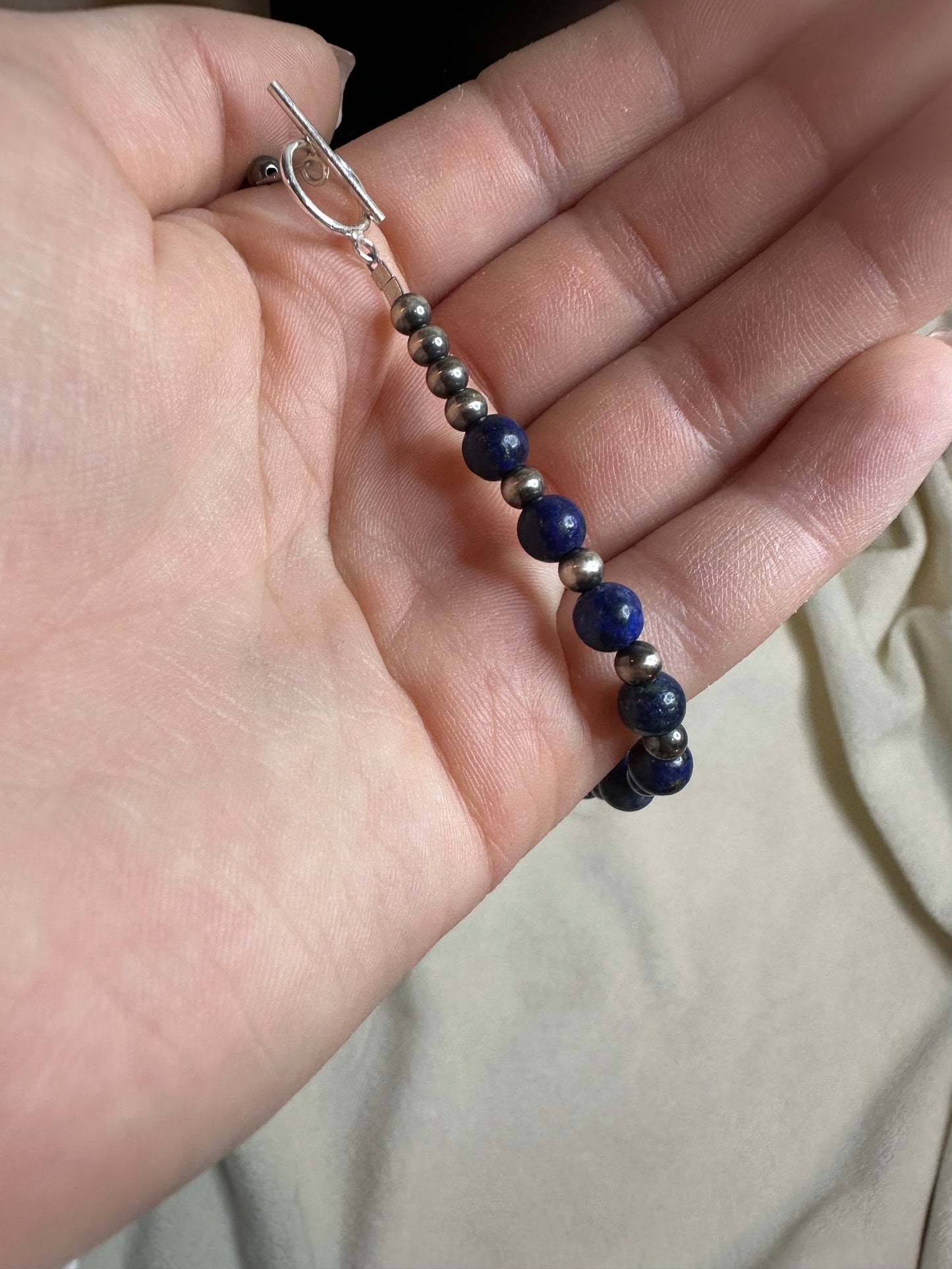 4mm sterling x blue lapis bracelet