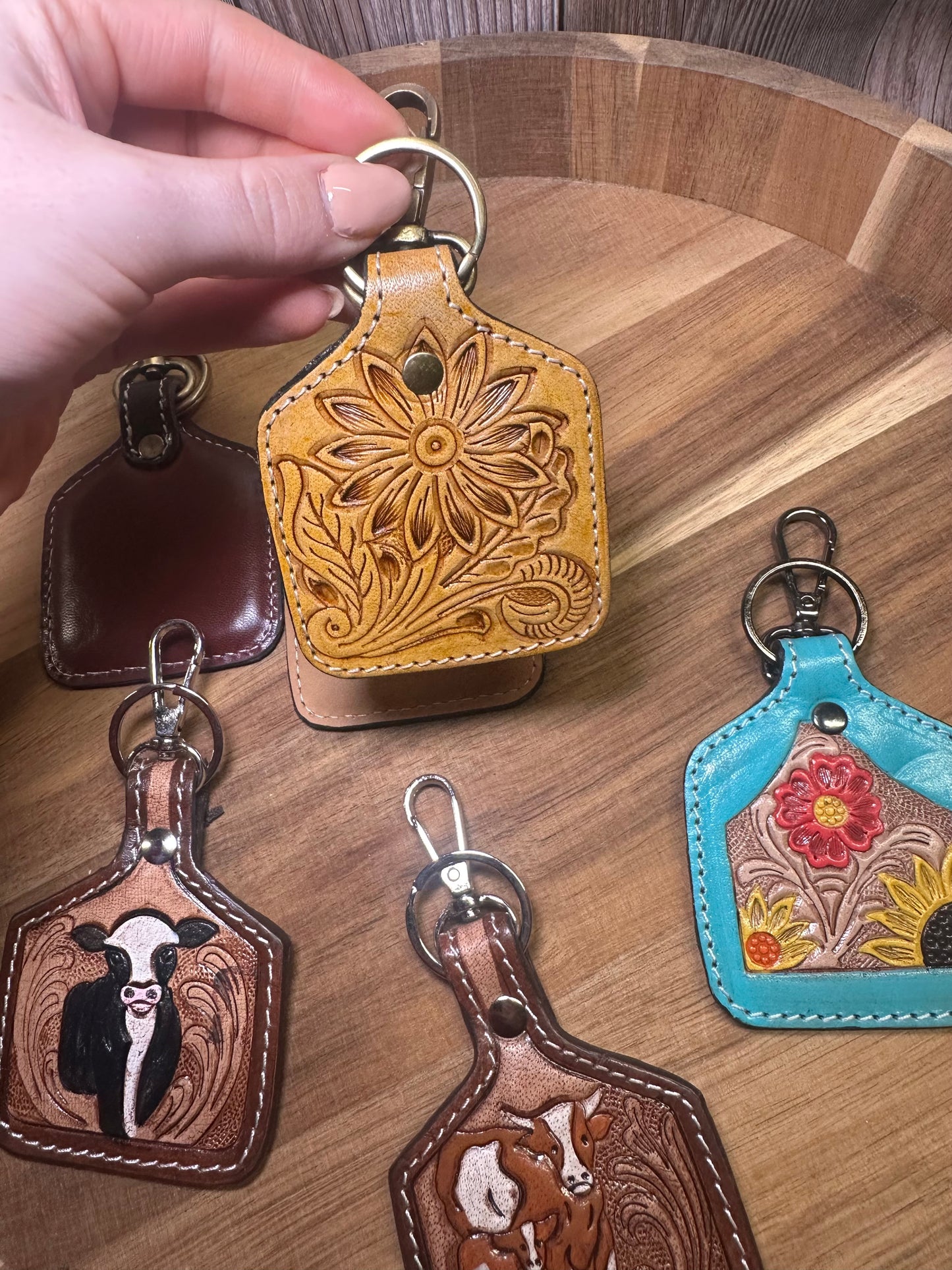 Western Genuine Leather Ear Tag Keychain