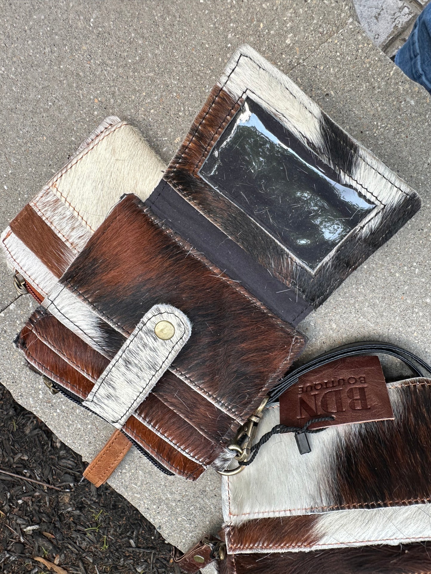 Cowhide Leather Credit Card Holder With Wristlet Zipper Coin Purses *3styles