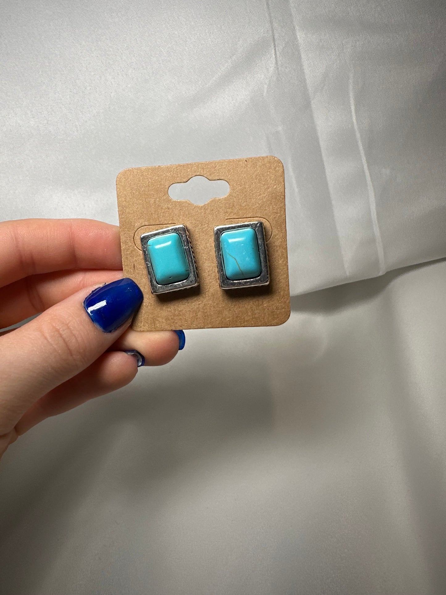 Small Rectangle Turquoise Stone Stud Earrings