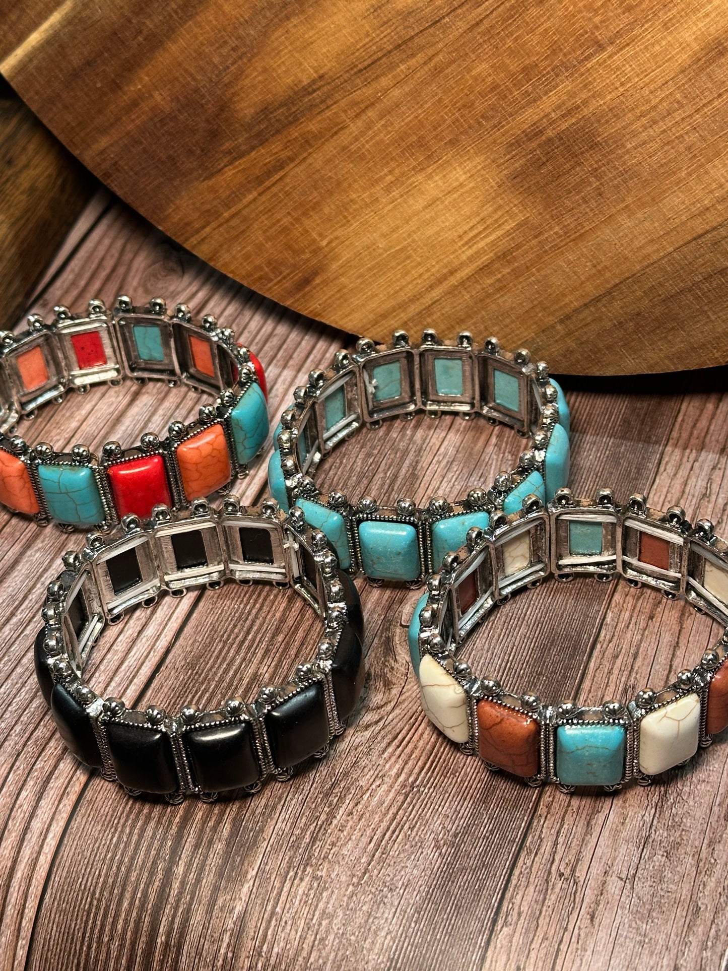 Western Rectangle Stone Double Stretch Bracelet