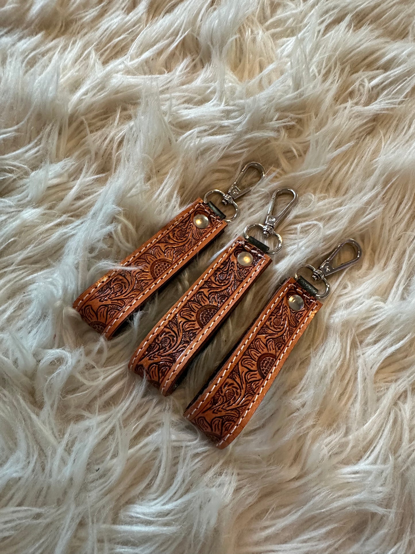 Tooled Leather Keychain - mini