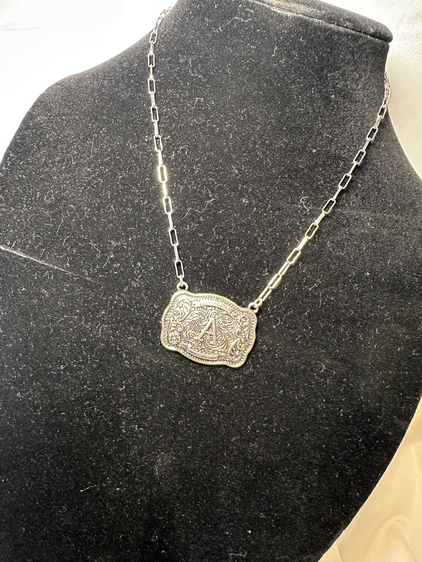 Western Belt Buckle Initial Necklace