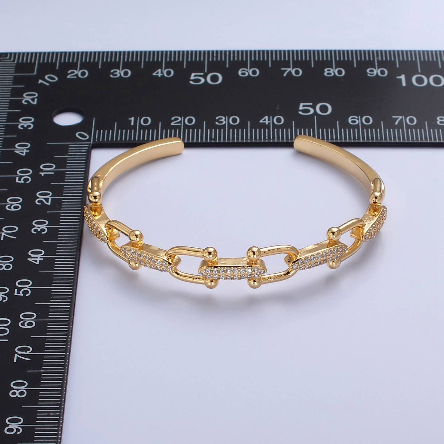 Gold U Link Bangle Cuff Bracelet Silver CZ Link Chain