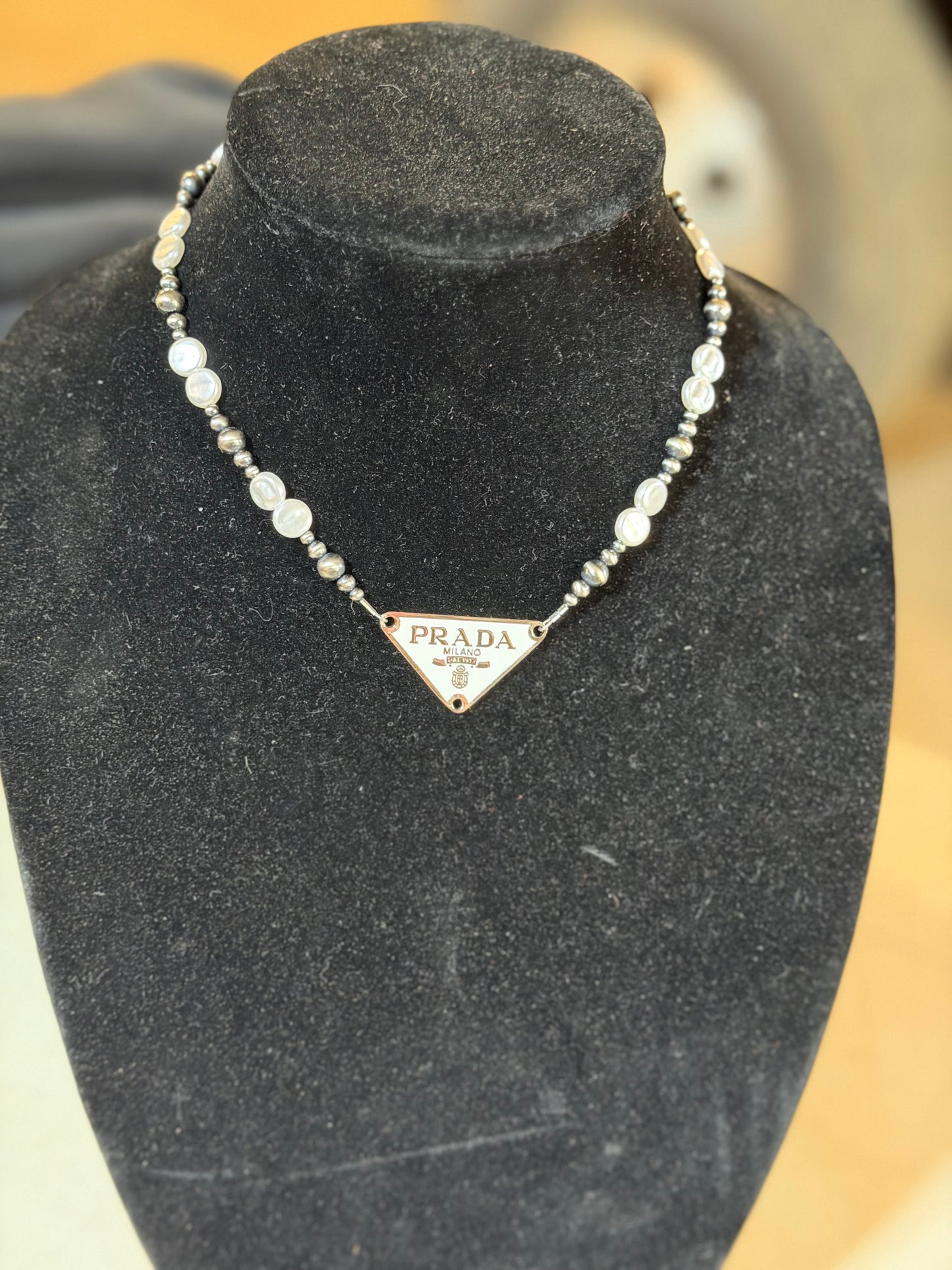 Flat Freshwater pearl x PRADA necklace