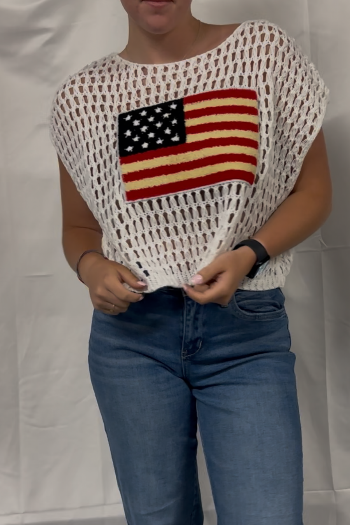 Fourth Of July America Flag Crochet Sweater Dolman