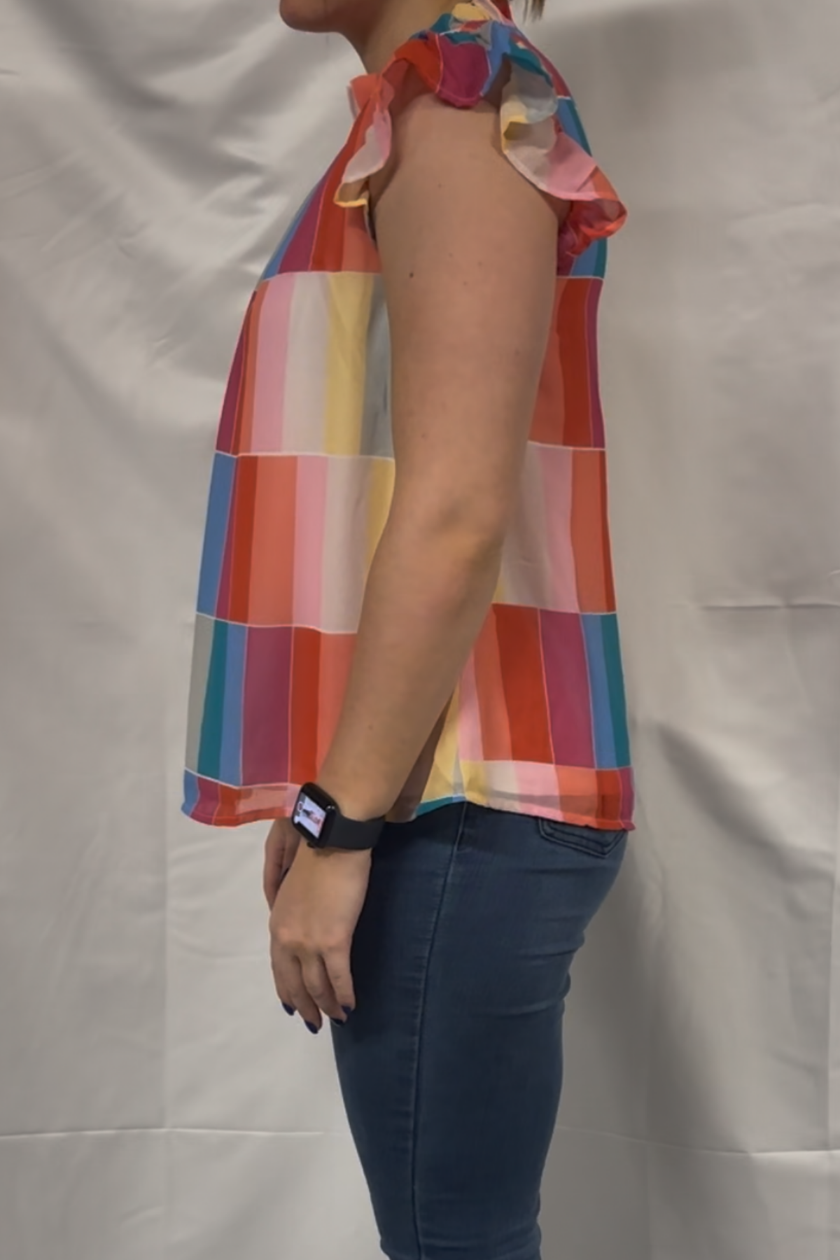 Colorful Square Print Chiffon Top