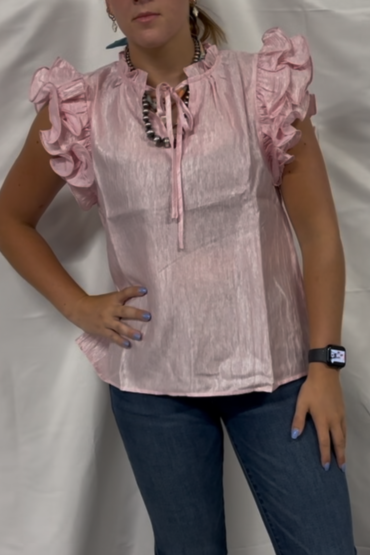 Ruffle Accent Crinkle Top