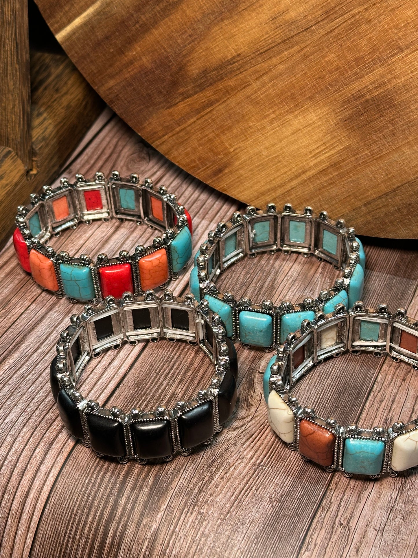 Western Rectangle Stone Double Stretch Bracelet