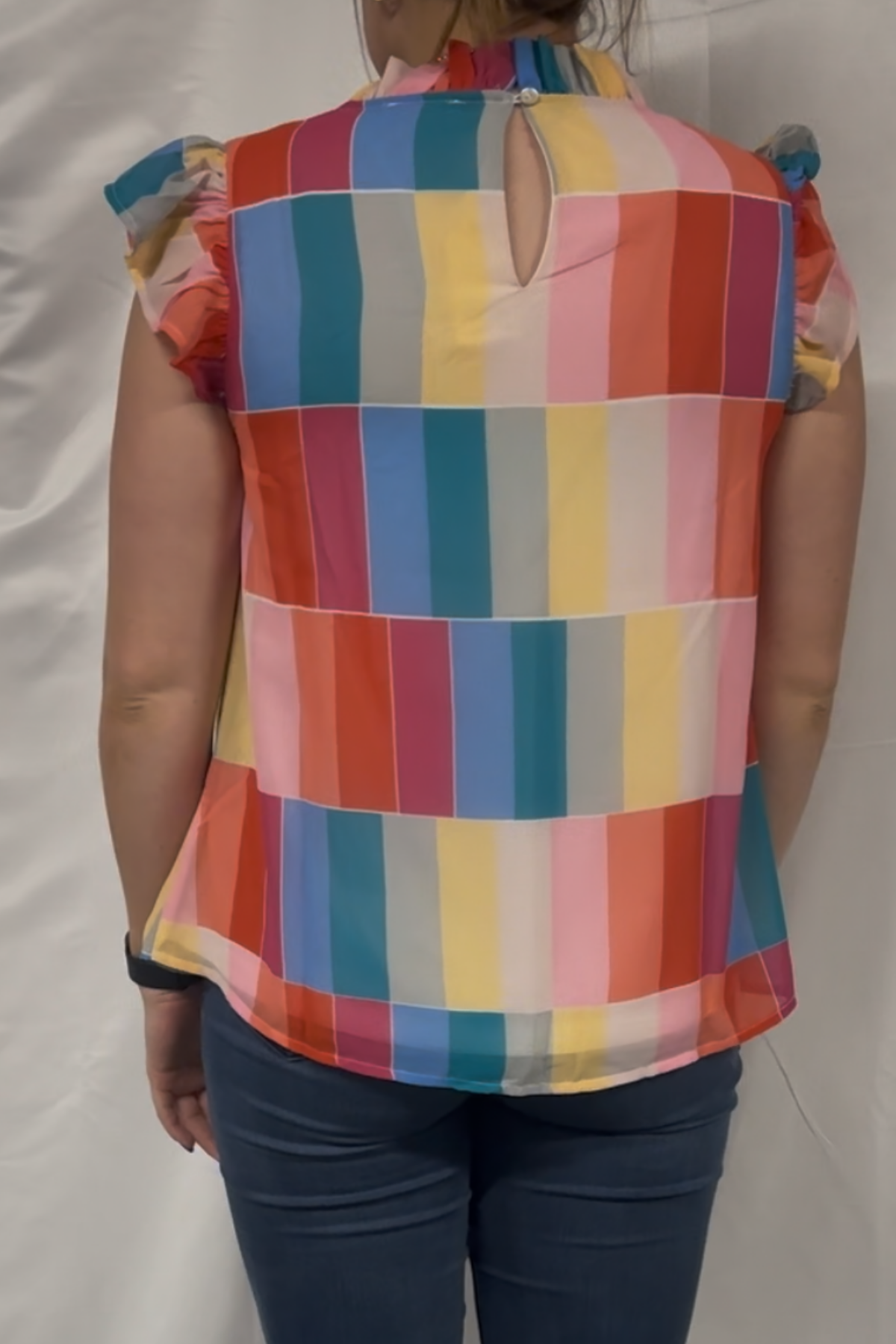 Colorful Square Print Chiffon Top