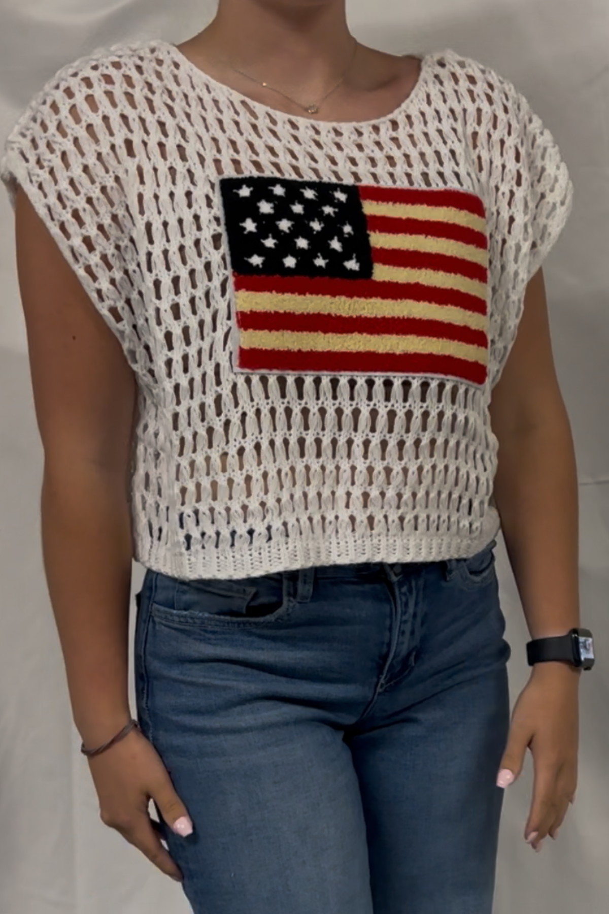 Fourth Of July America Flag Crochet Sweater Dolman