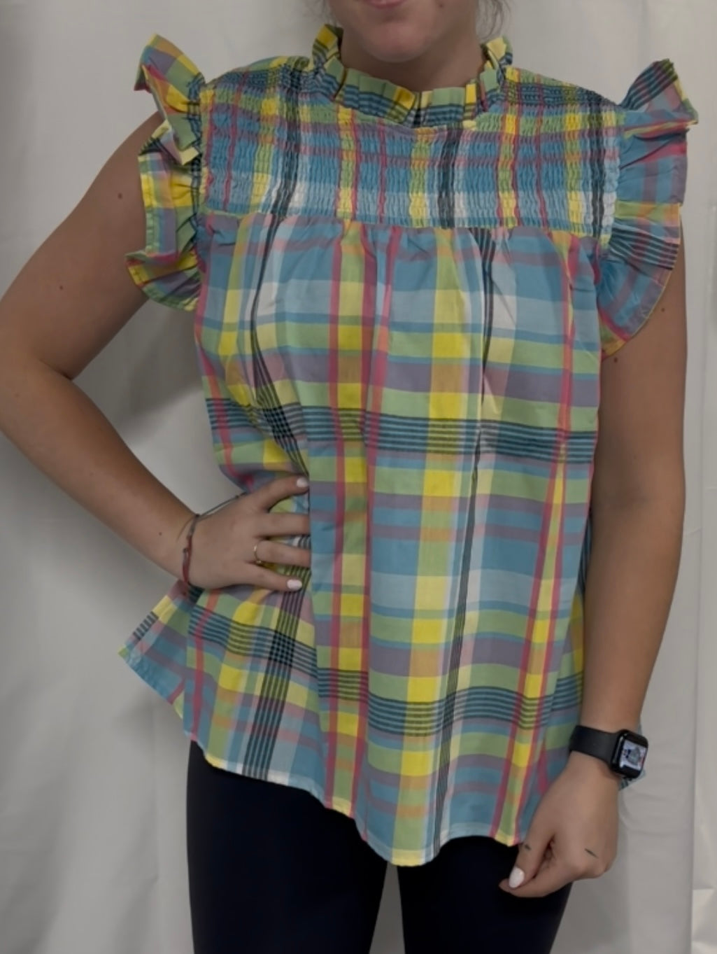 Multi Color Check Plaid Woven Top