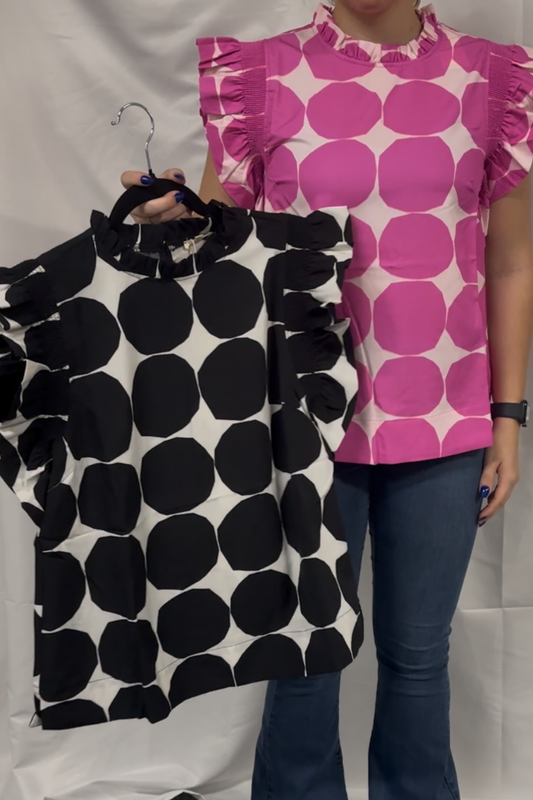 Dot Pattern Ruffle Cap Sleeves Top