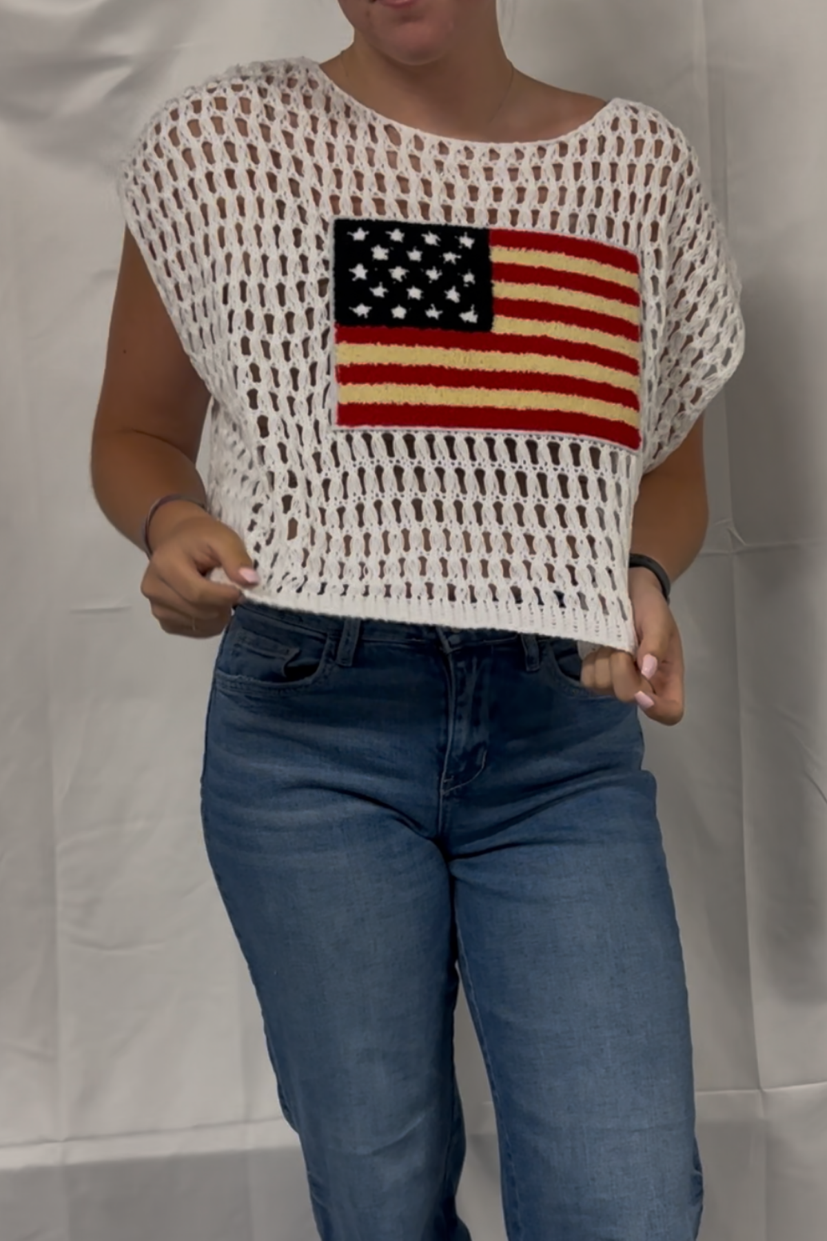 Fourth Of July America Flag Crochet Sweater Dolman